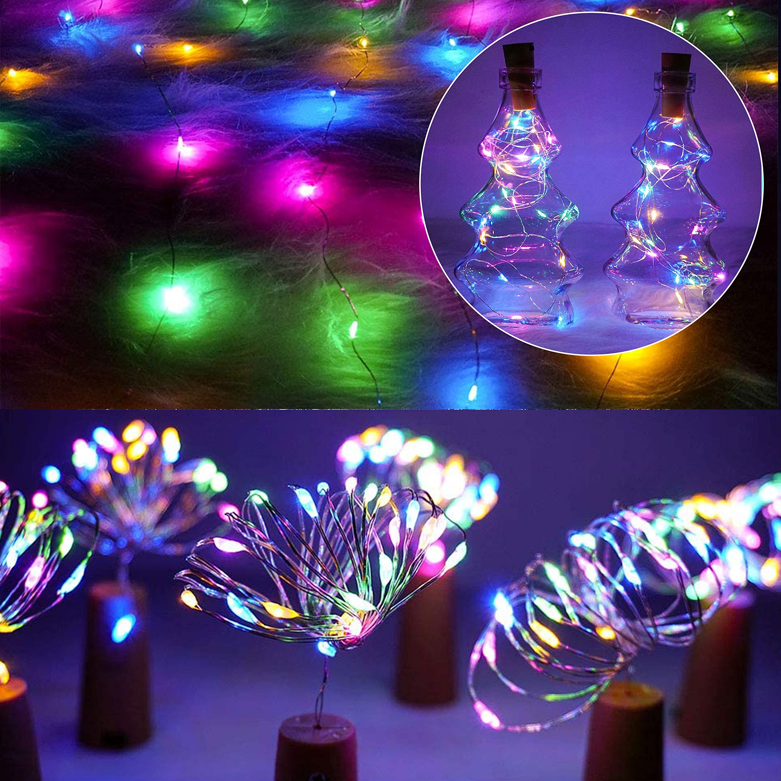 StarryMine Bottle Lights 12 Pack, 20 LEDs Cork Lights, Battery Powered Fairy String Lights, Colorful for DIY Decor
