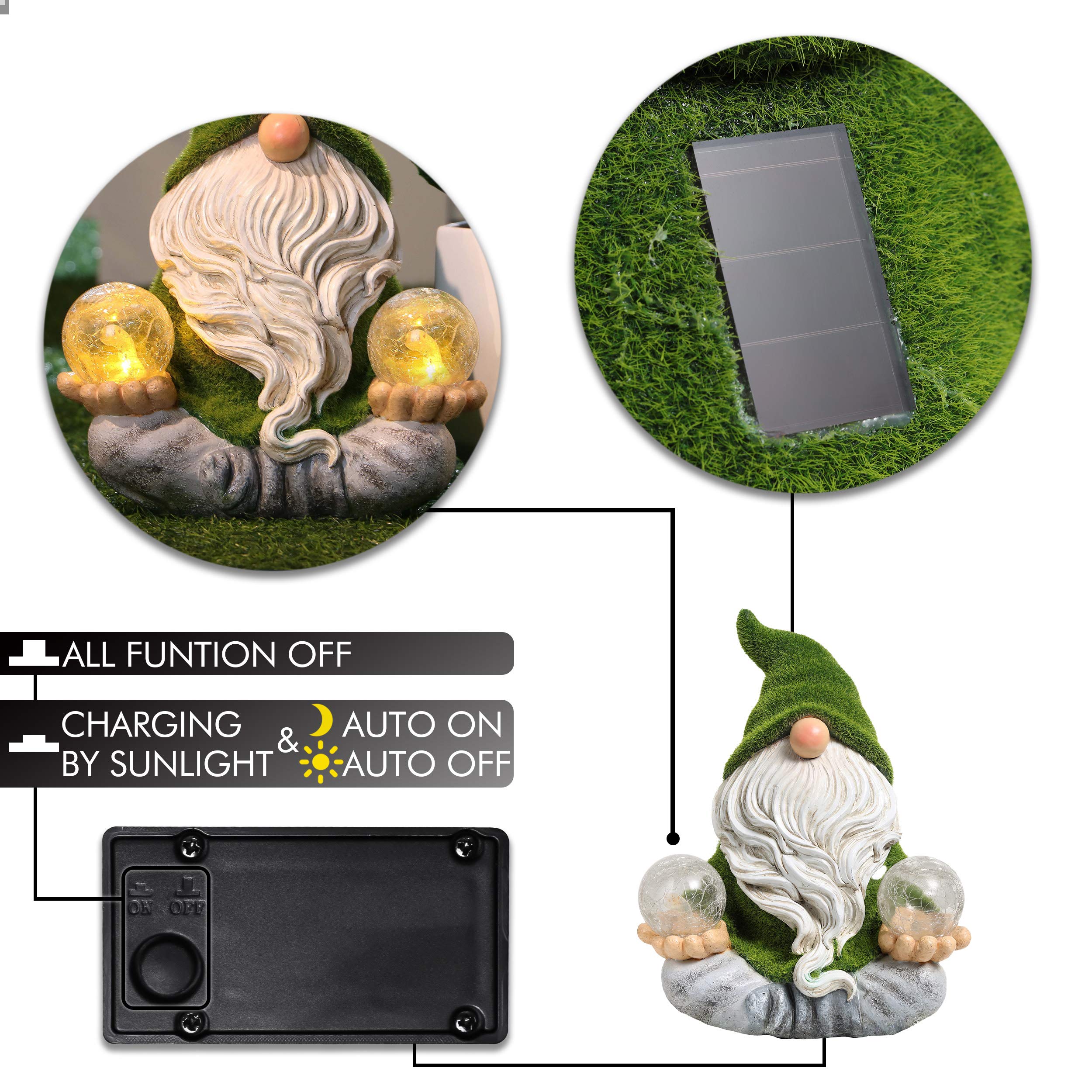 TERESAS COLLECTIONS Garden Gnome with Solar Lights, 8in Zen Decor, Green, Large