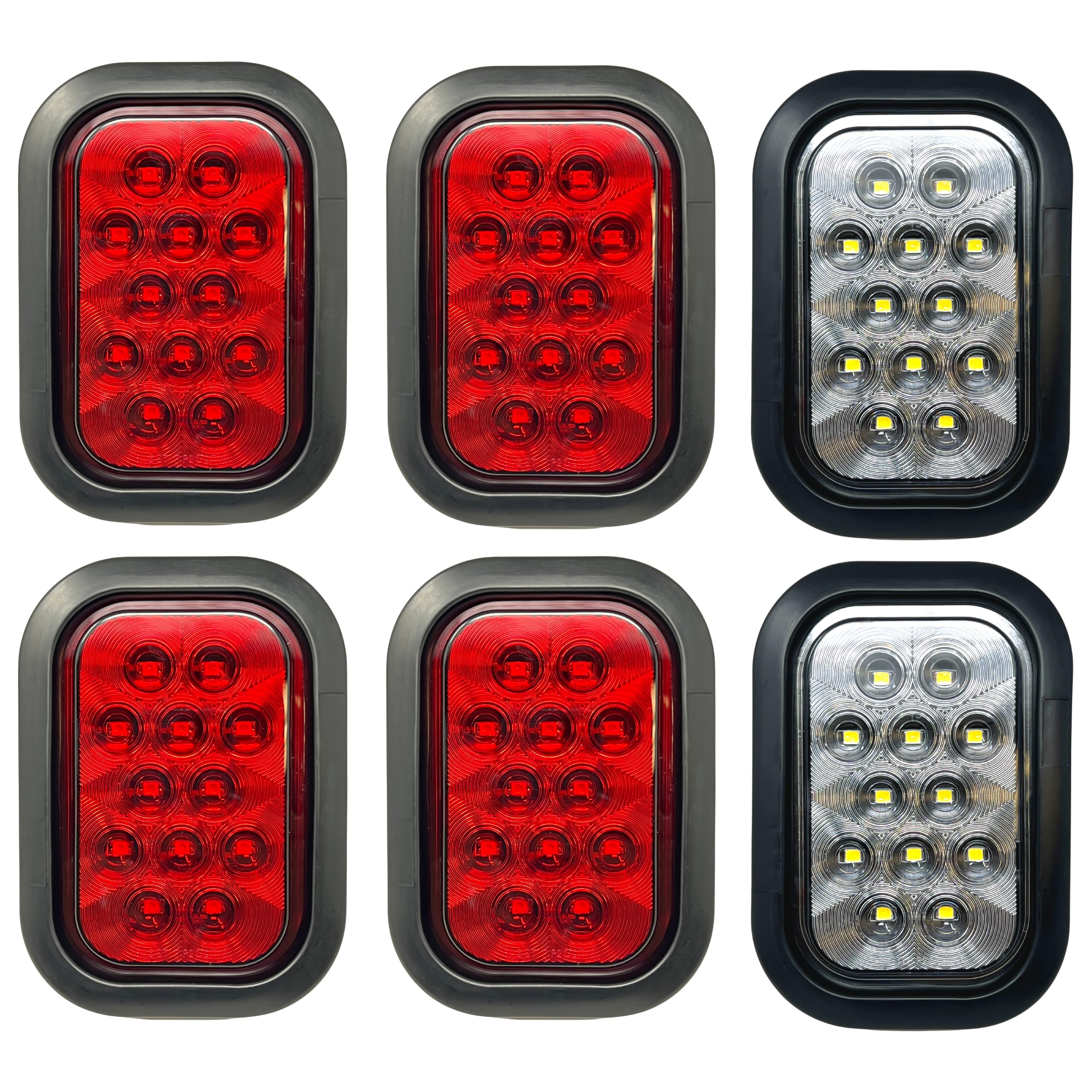 All Star Truck Parts 5x3 4x Red 2x White Rectangle Light 12 LED Stop/Turn/Tail Backup/Reverse Tow Truck Semi Trailer CM Flatbed
