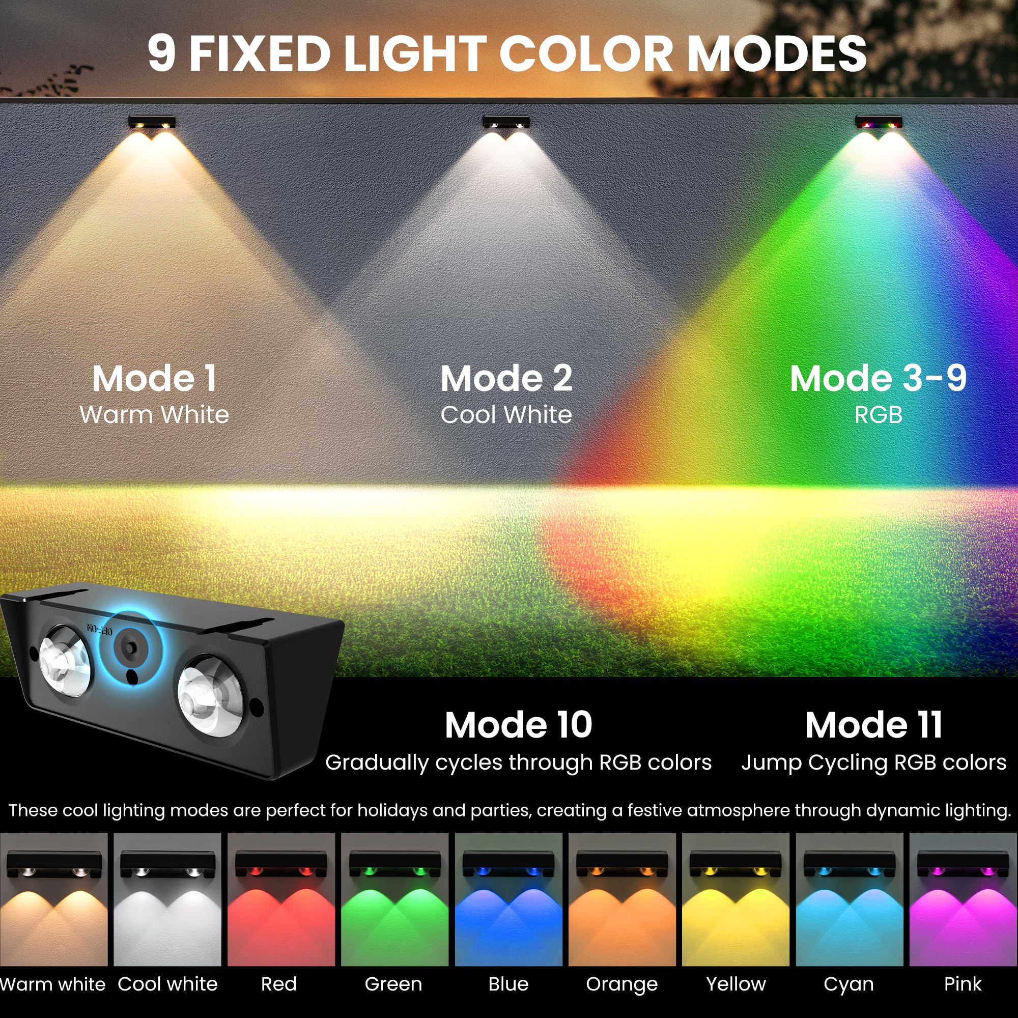 SOLPEX Solar Fence Lights, 9 Colors & Color Changing, Waterproof IP65, LED Deck Lighting, 16 Pack, Black, Model 9913