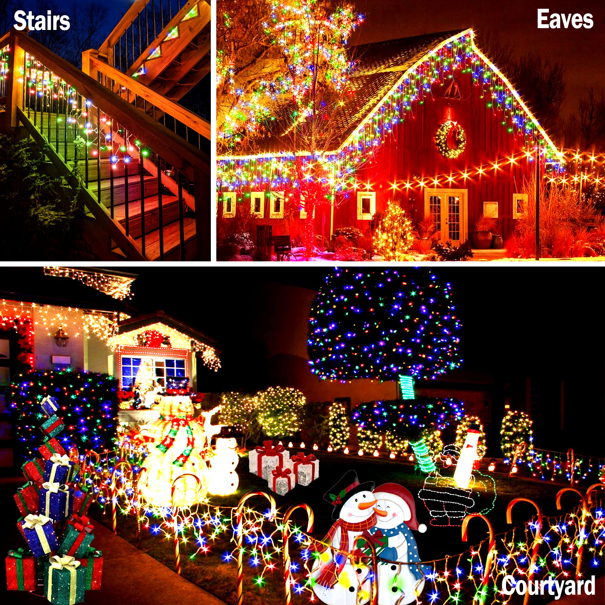 Knonew 99Ft 1216 Led Multicolor Christmas Lights - 8 Modes Curtain Fairy String Light Decor For Weddings, Parties, And Holidays