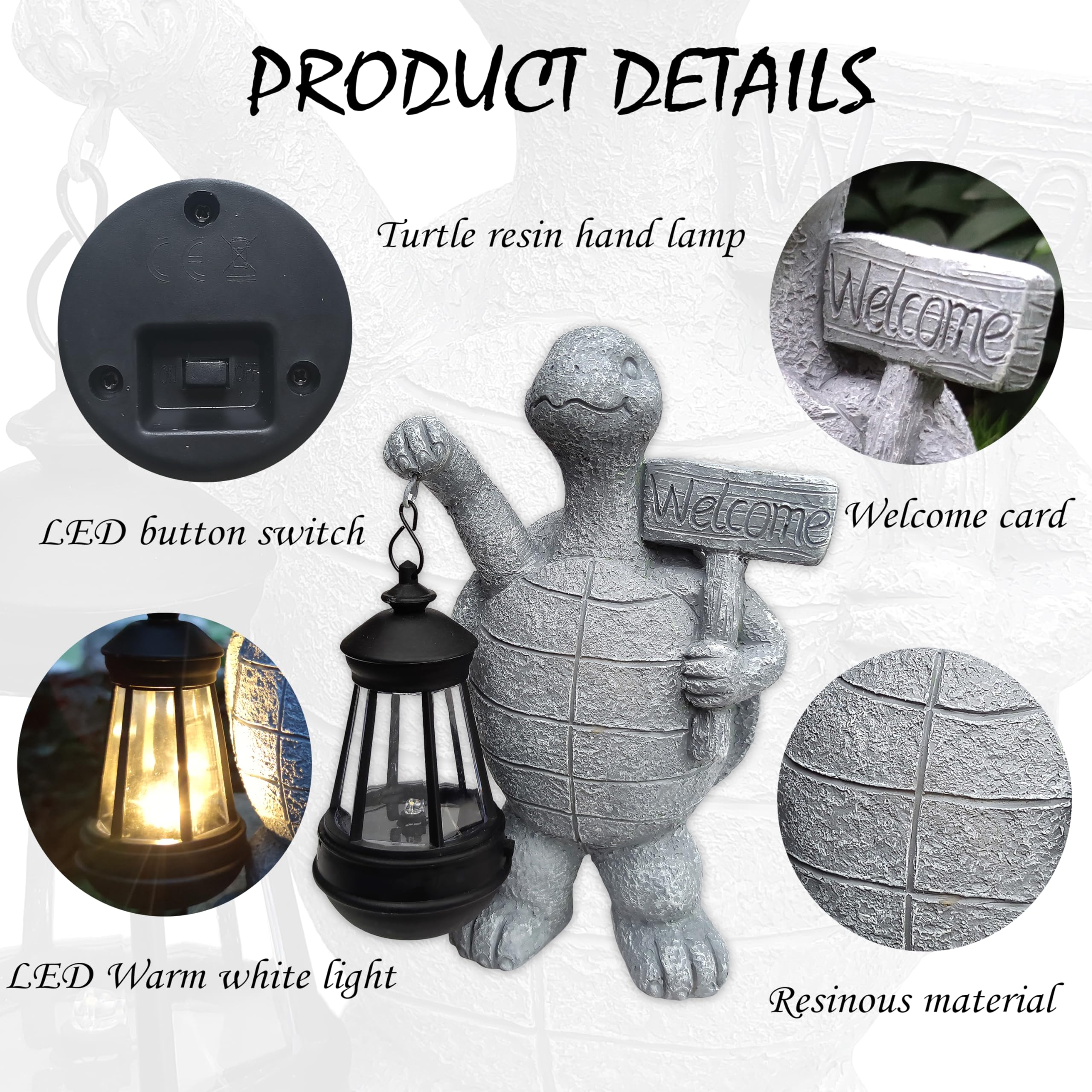 Vioyouns Solar Turtle Garden Outdoor Statues,Resin Turtle Figurine Decorations With Solar Lights Lantern, Outdoor Turtle Art Dec