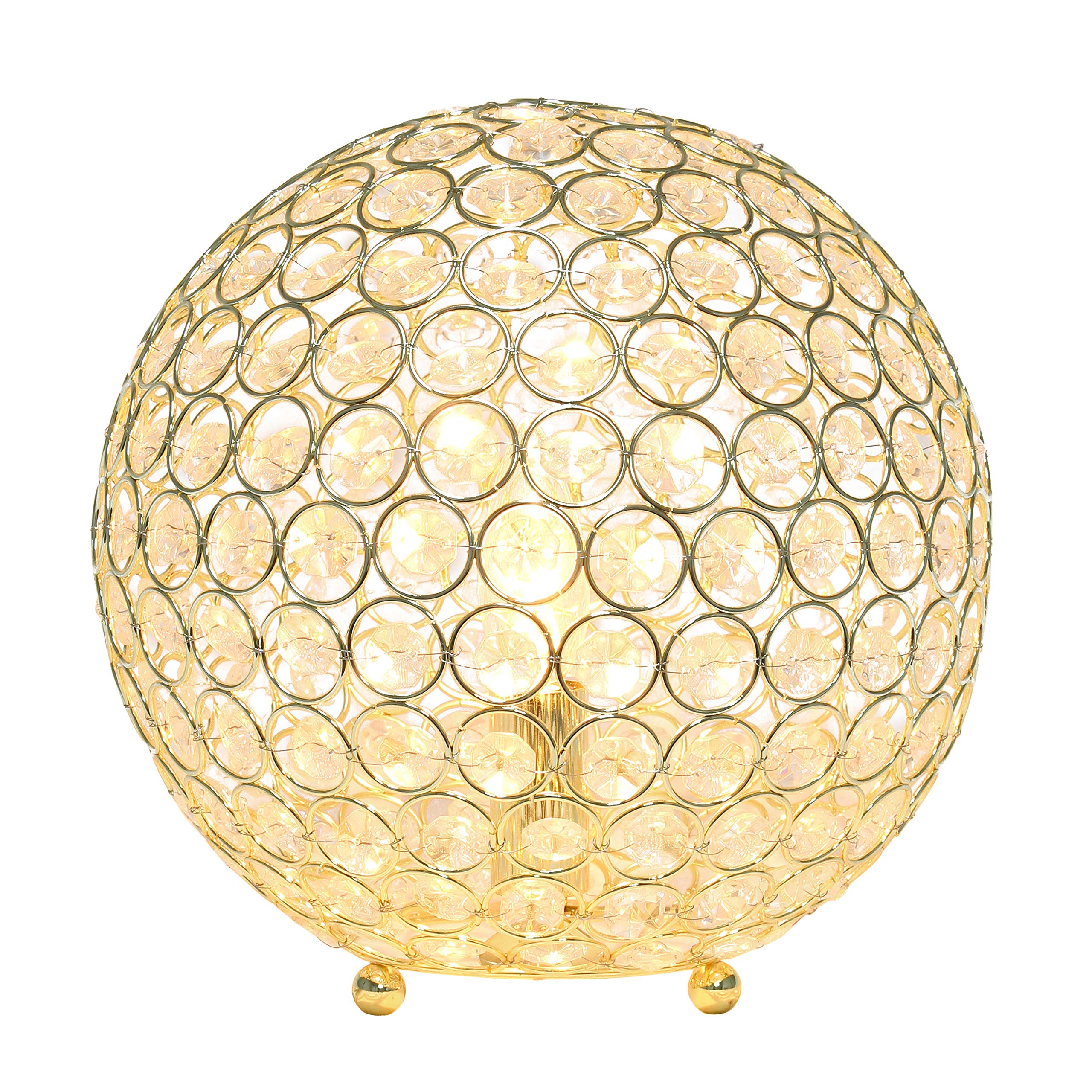 Elegant Designs Lt1067-Gld 10&quot; Elipse Crystal Collection Metal Crystal Ball Sequin Table Desk Lamp For Accent Lighting, Décor, Living Room, Gold