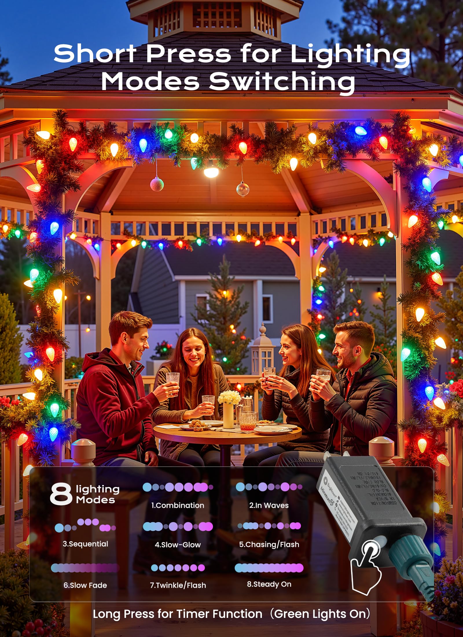 C9 Christmas Lights Outdoor  100 Ft 150 Led Connectable C9 String Lights With 8 Modes And Timer Extendable Xmas Tree Patio Roofline Garden Yard Holiday Party Indoor Outdoor Decoration  Multicolor