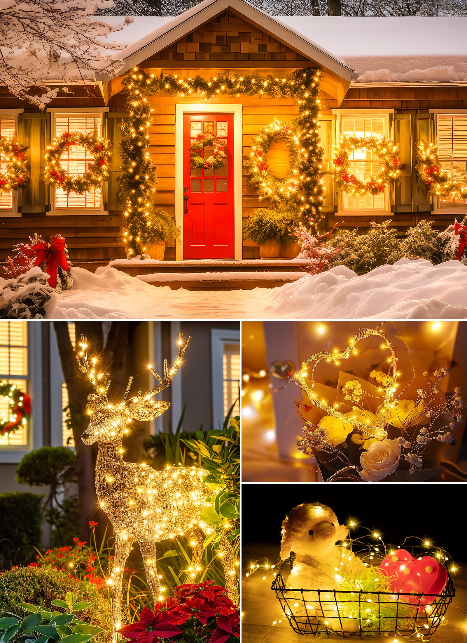 Minetom 200 LED Outdoor String Lights, Warm White Fairy Lights, Battery Operated with Remote, Copper Wire for Party Decoration
