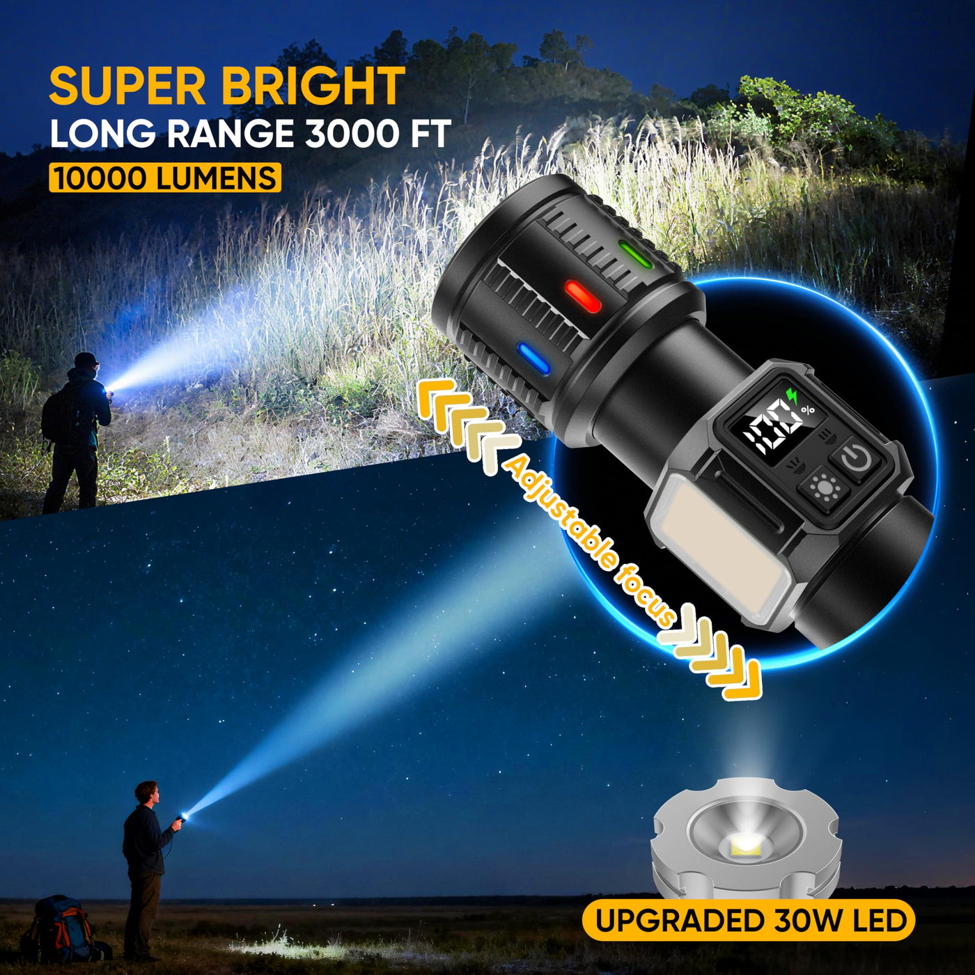 lesusnicy Rechargeable Flashlight 10000 Lumens LED, USB C, Black, Mode – Lightsdaddy lesusnicy Rechargeable Flashlight 10000 Lumens LED, USB C, Black, Mode – Lightsdaddy