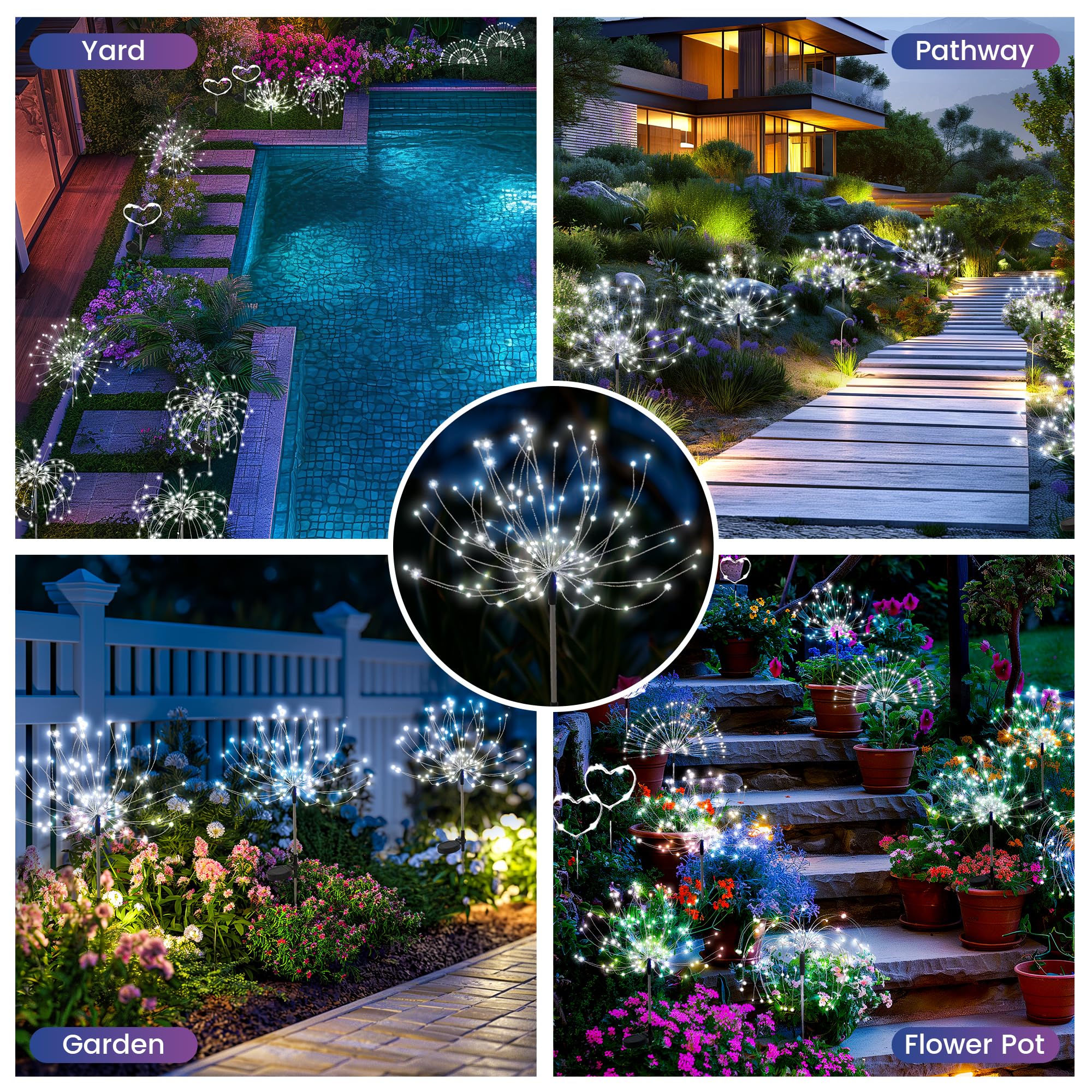 Pevoros Garden Decor Solar Lights Outdoor,4Pack 120Led Waterproof Cold White Solar Garden Lights Your Outdoor Decoration,Yard, P