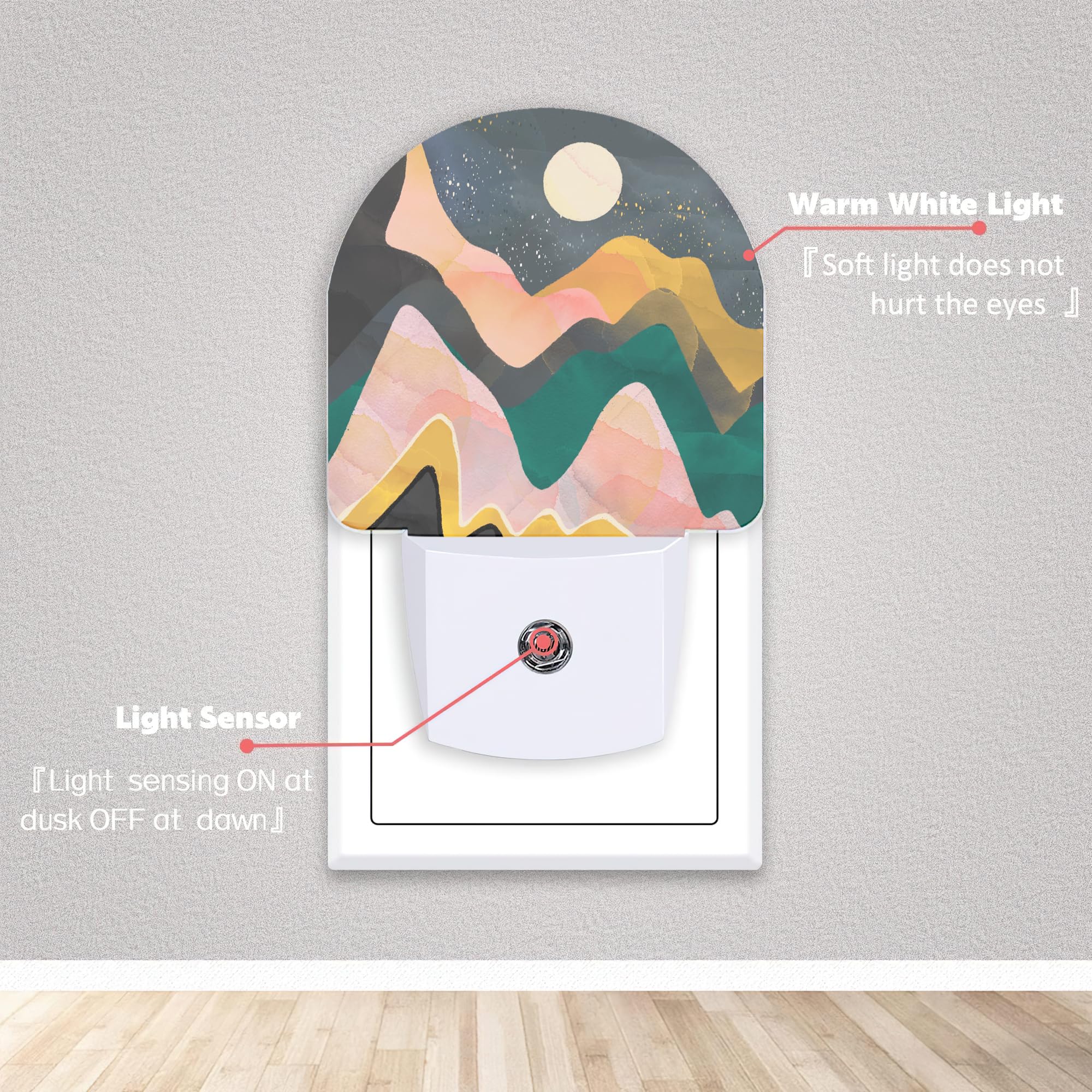 Axxitude Mountains Night Sky Moon Night Lights Plug Into Wall For Girls Boys Room,Night Light Led Lamp Dusk To Dawn Sensor Round