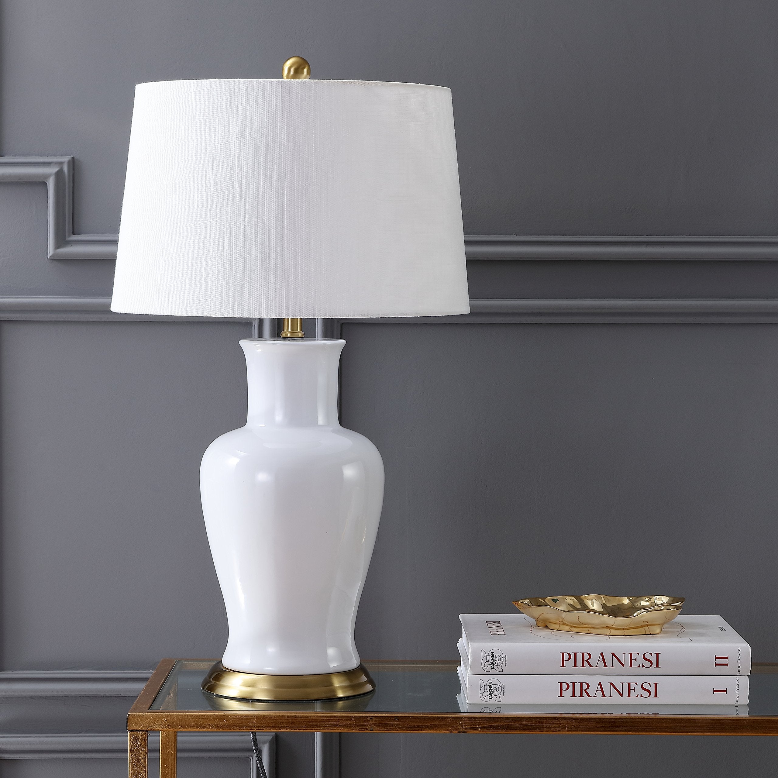 JONATHAN Y Ceramic LED Table Lamp, 29in Traditional Transitional Design, White/Gold, Model JYL4026A
