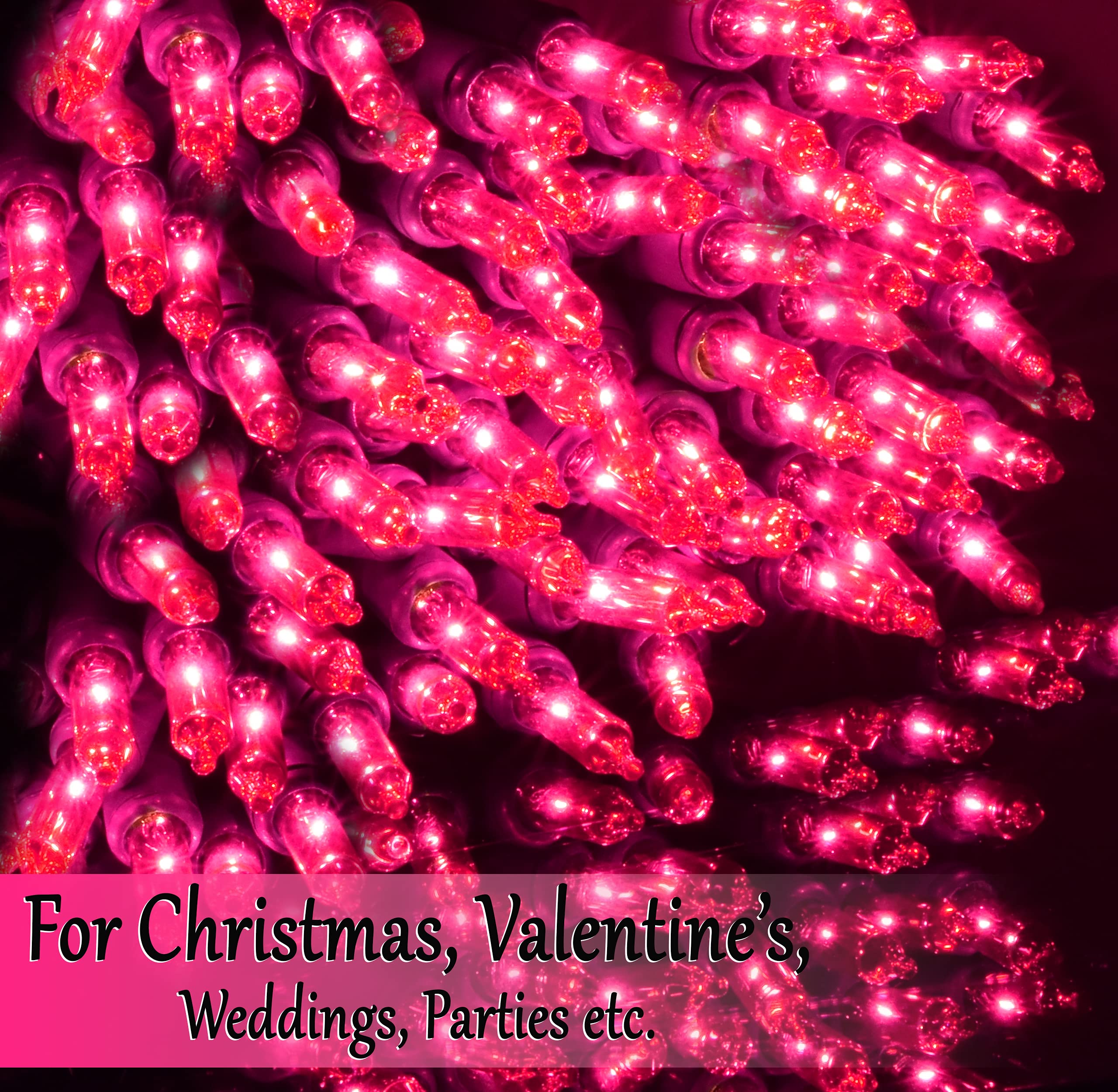 Holiday Essence - Pink Christmas String Lights 100 Mini Fairy Lights Set Green Wire 20.6 Ft Traditional Valentines Easter Holida