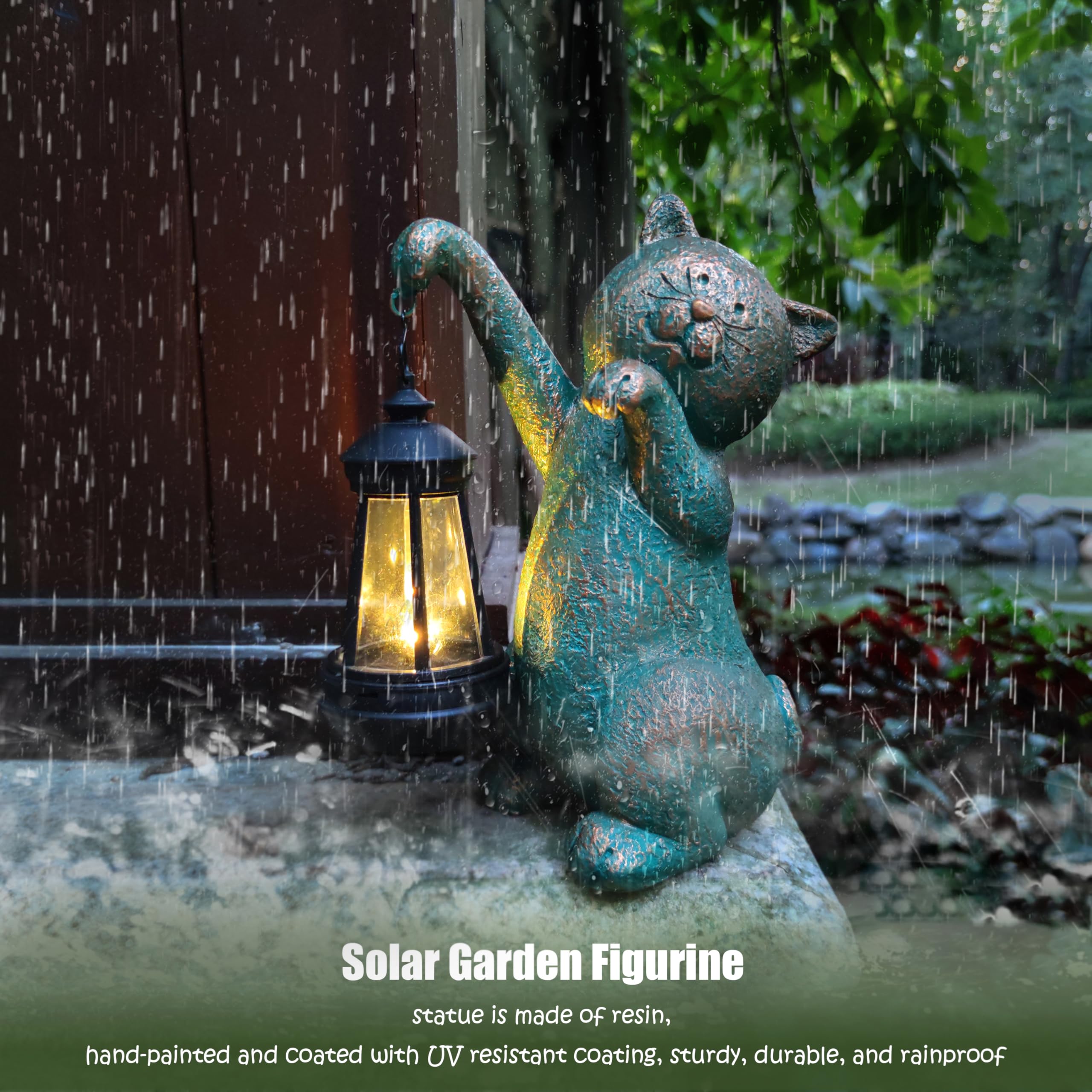Rctticuu Cat Garden Statue Outdoor D?Cor With Solar Lights Lantern Cat Solar Light Figurines Outside Decorations For Yard Lawn Patio  Balcony  Unique Housewarming Gifts