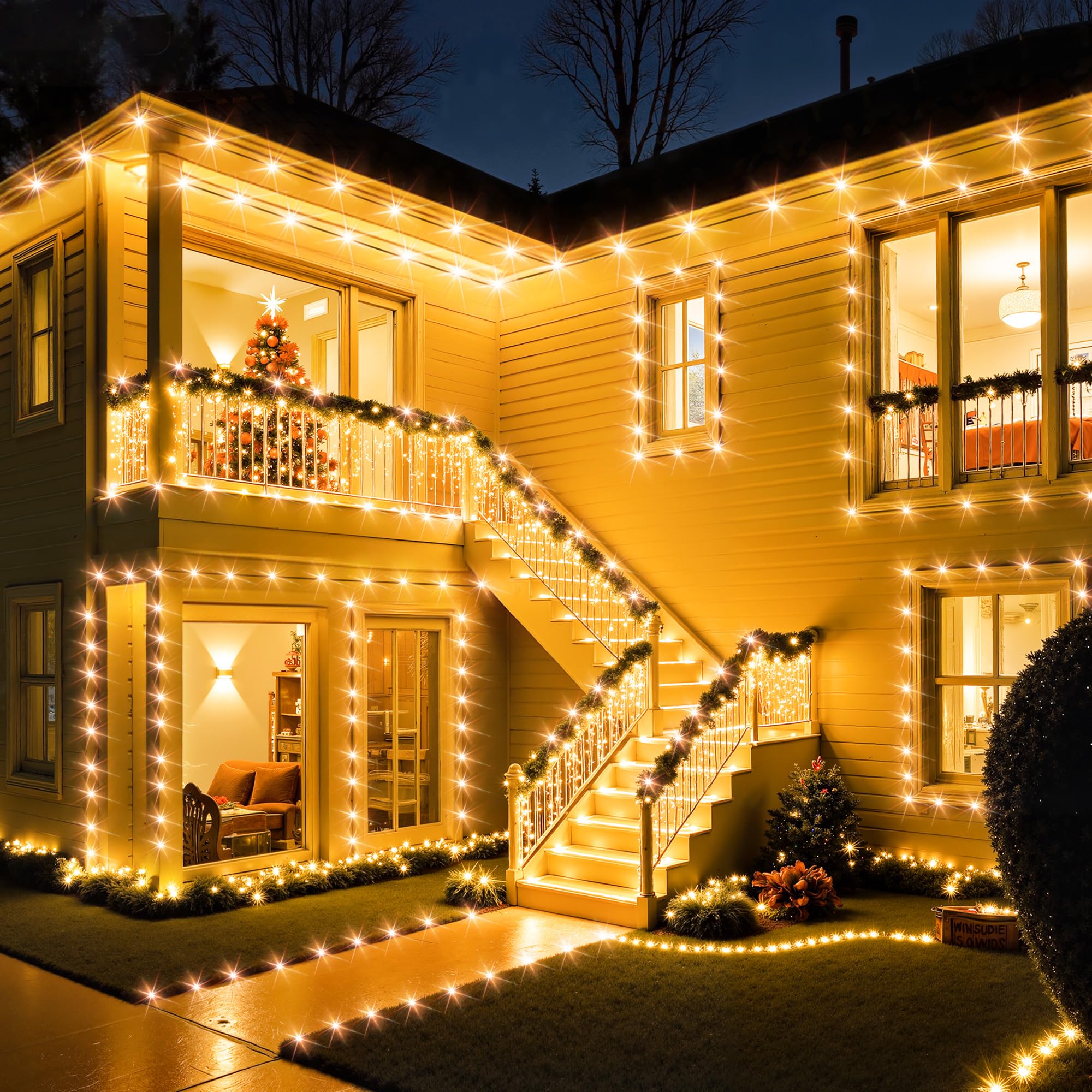 Larkvue 394FT LED String Lights - Waterproof, Dimmable, 8 Modes, Warm White, Model JT-EL/FC, with Remote & Timer Function