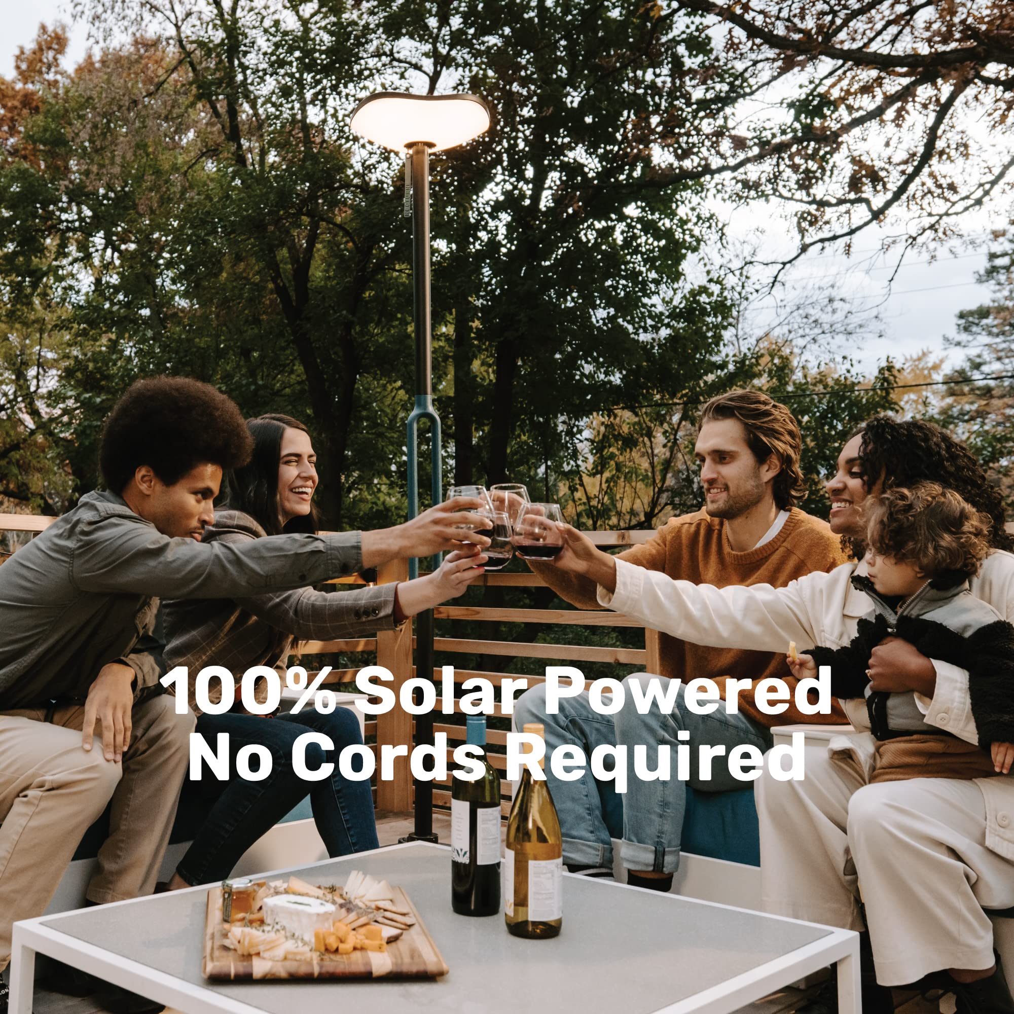 Nocturne Outdoor Solar Floor Lamp with Bluetooth Speaker - 100% Solar Powered, Weatherproof, Black/Blue for Patios & Decks - Firefly 2.0