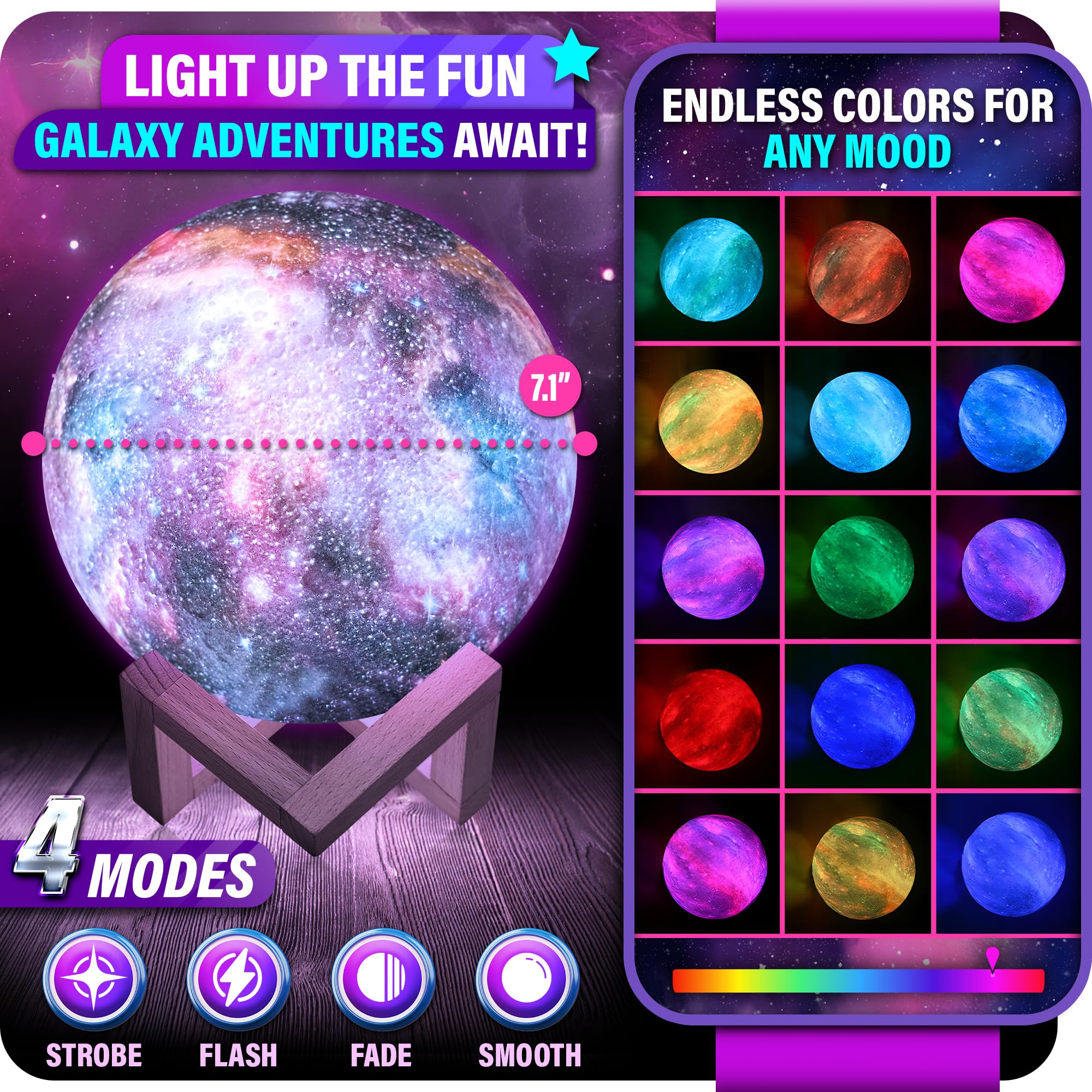 Mind-glowing 3D Galaxy Moon Lamp - 16 Colors, Touch/Remote Control, 7.1 inch, Plastic, Model GL - 003, Night Light for Kids Bedrooms