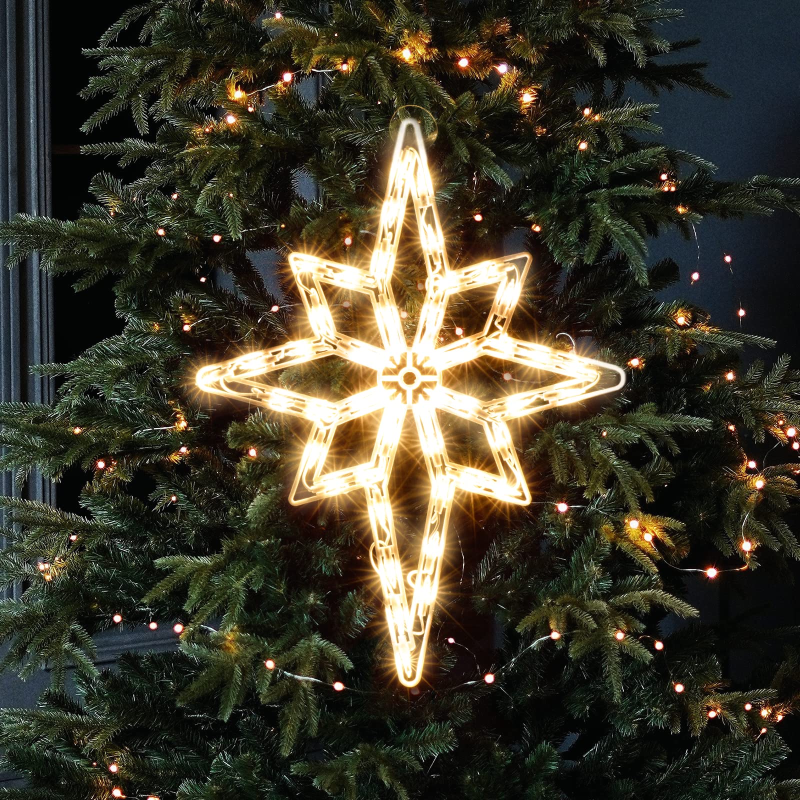 Justpro Christmas Window Silhouette Lights, Lighted Star Of Bethlehem Double Sided Decorations With 50 Count Incandescent Mini Light, For Holiday Indoor Wall Door Glass Decor