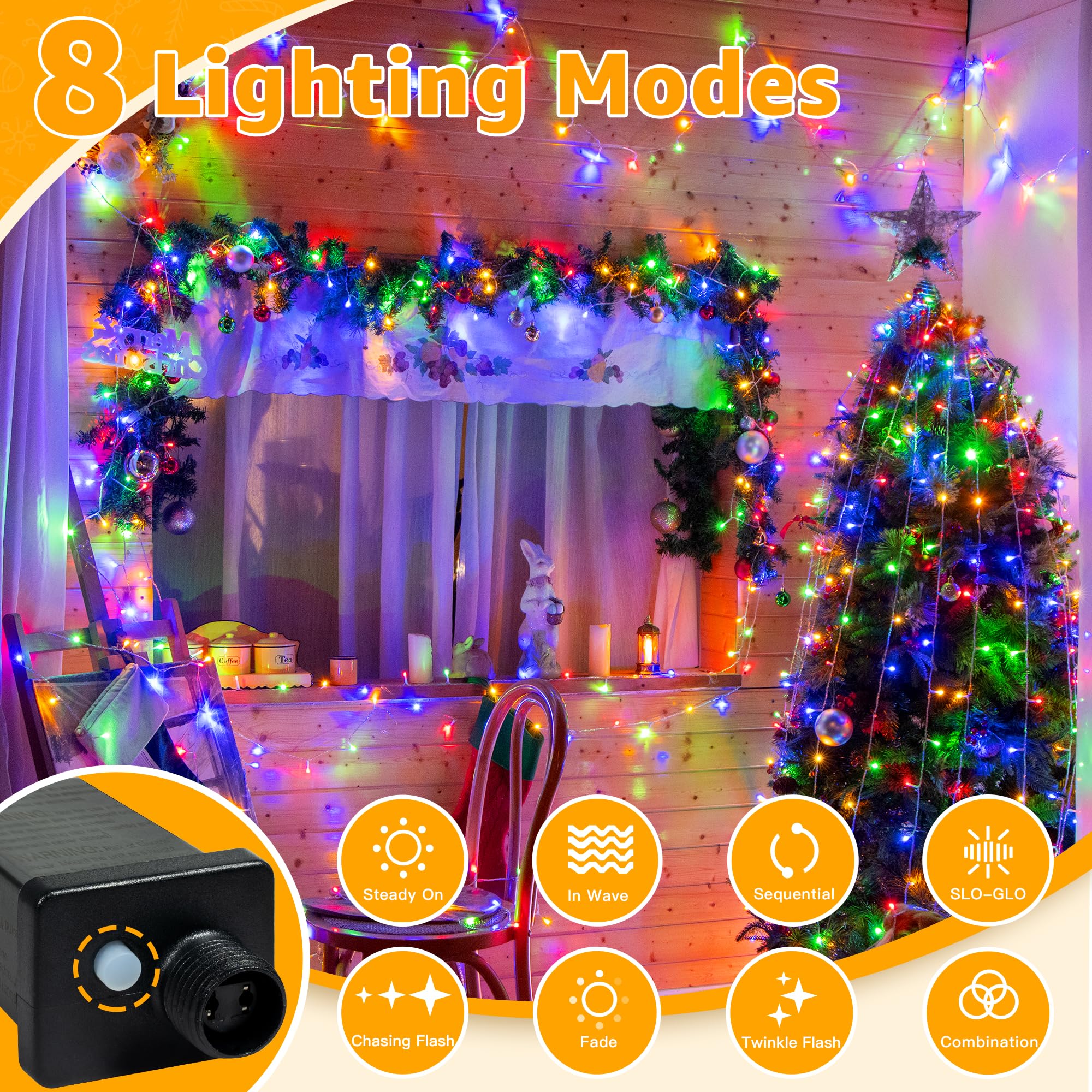 Ollny String Lights 120Led 40Ft, Multicolor Fairy Lights Waterproof Connectable Timer, 8 Modes Plug In Christmas Lights For Bedroom Outdoor Party Indoor Classroom Decorations