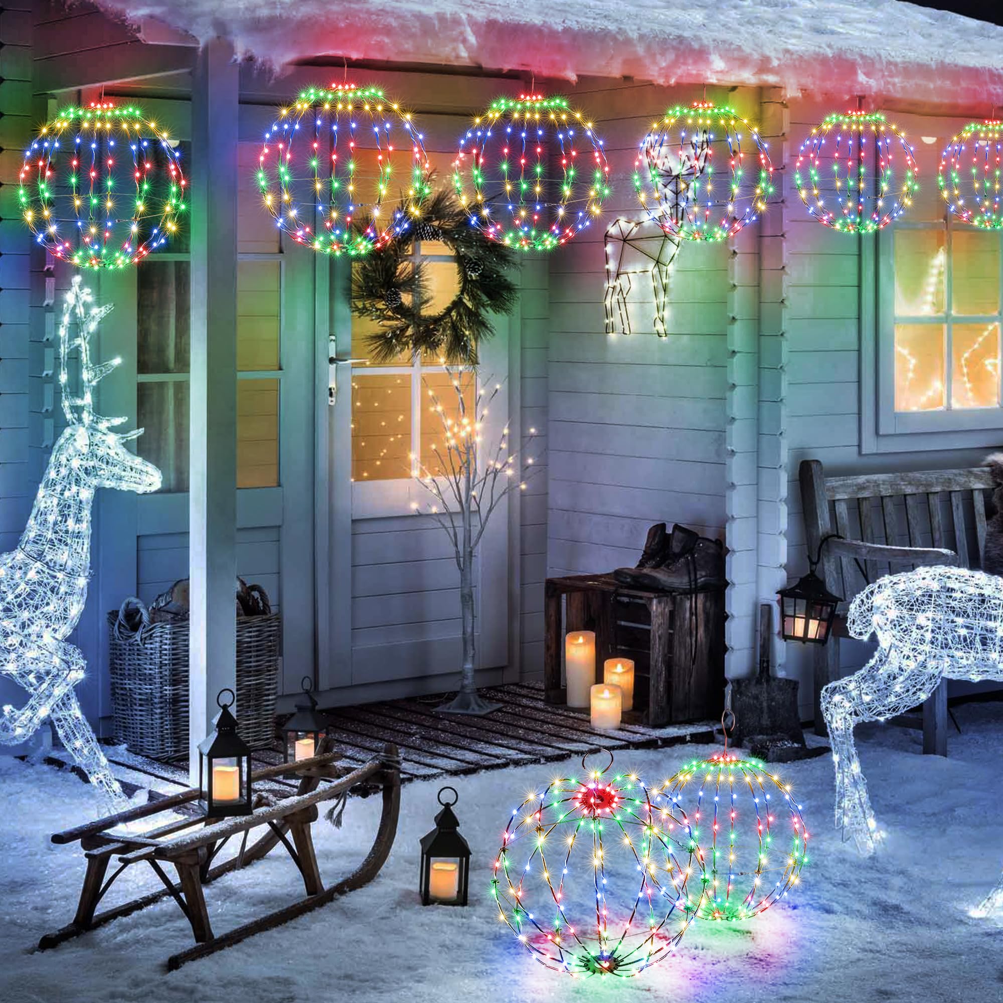 Joomer Christmas Solar Ball Lights  13In & 11In Foldable Metal Sphere Lights Waterproof 8 Modes With Hook  Solar Powered Hanging Globe Light For Outdoor Christmas Decor (2 Pack  Multicolor)