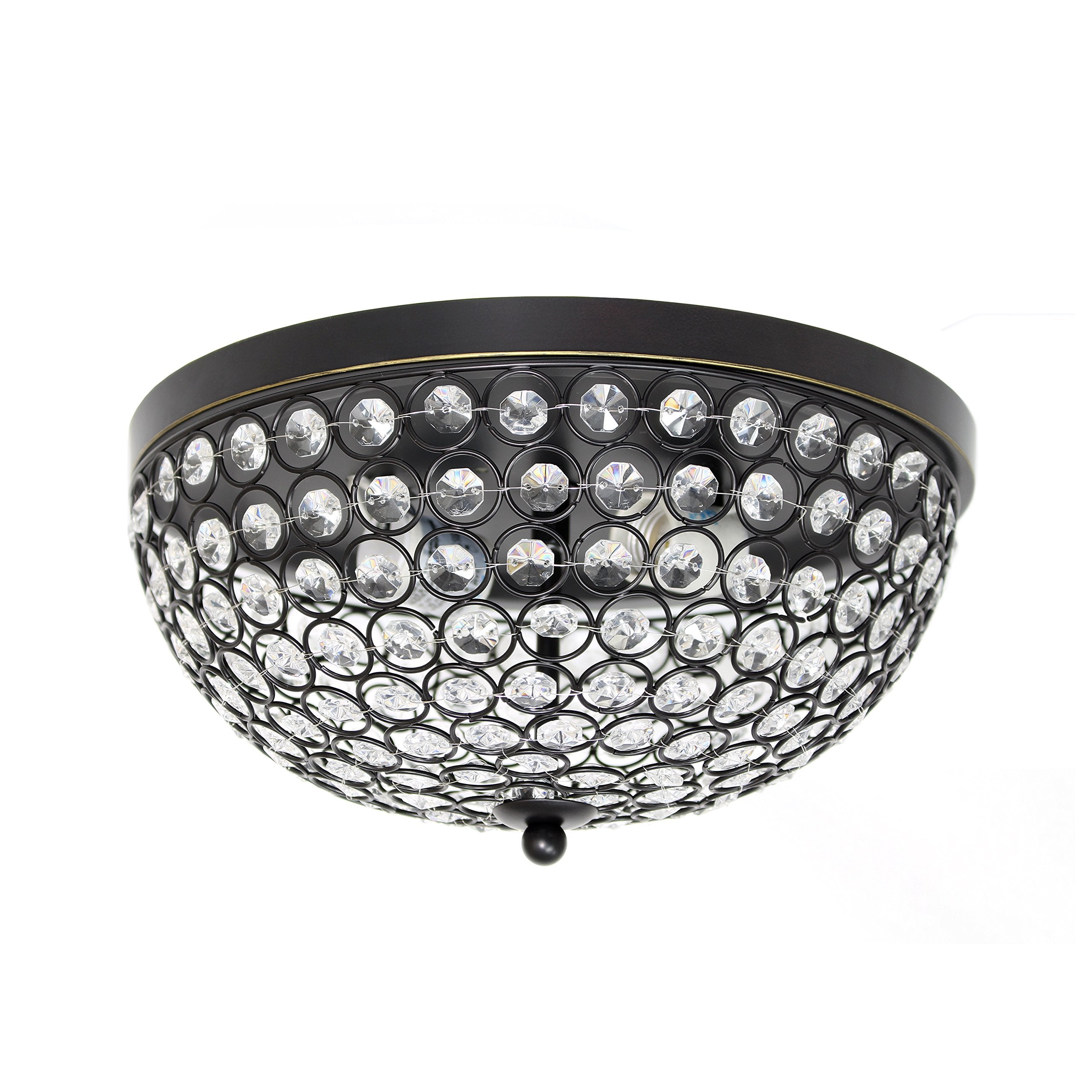 Elegant Designs Fm1000-Rbz Elipse Crystal 13 Inch Modern Metal 2 Light Bowl Shaped Ceiling Flush Mount Fixture, Oil Rubbed Bronze/Restoration Bronze