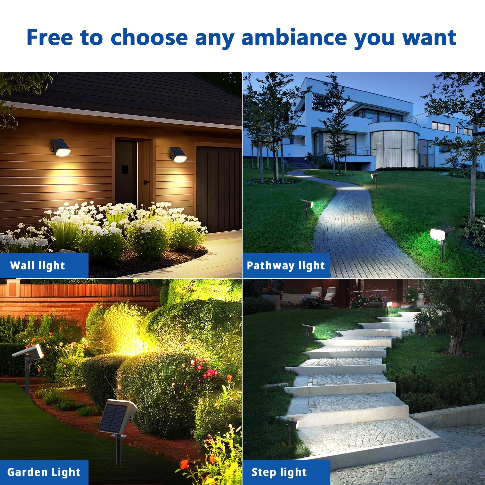 JEJOT Solar Spot Lights - 6 Pack, IP65 Waterproof, 2CCT (3000K/6500K), Super Bright LED, 4 Lighting Modes, Acrylonitrile