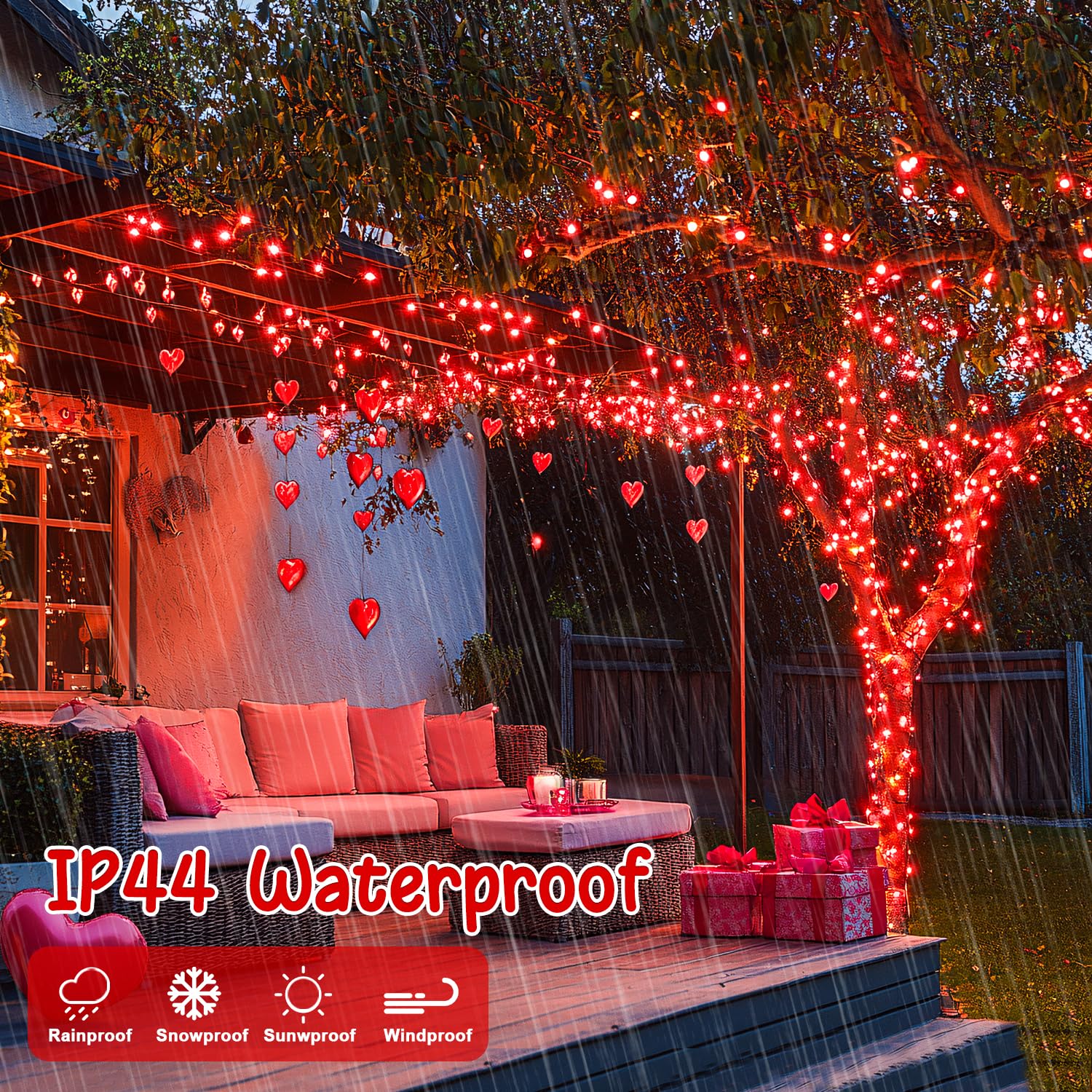 Jmexsuss 2 Pack 100 Led Red Christmas Lights For Valentines, Each 33 Ft Valentines Day Lights Battery Operated, Red String Light