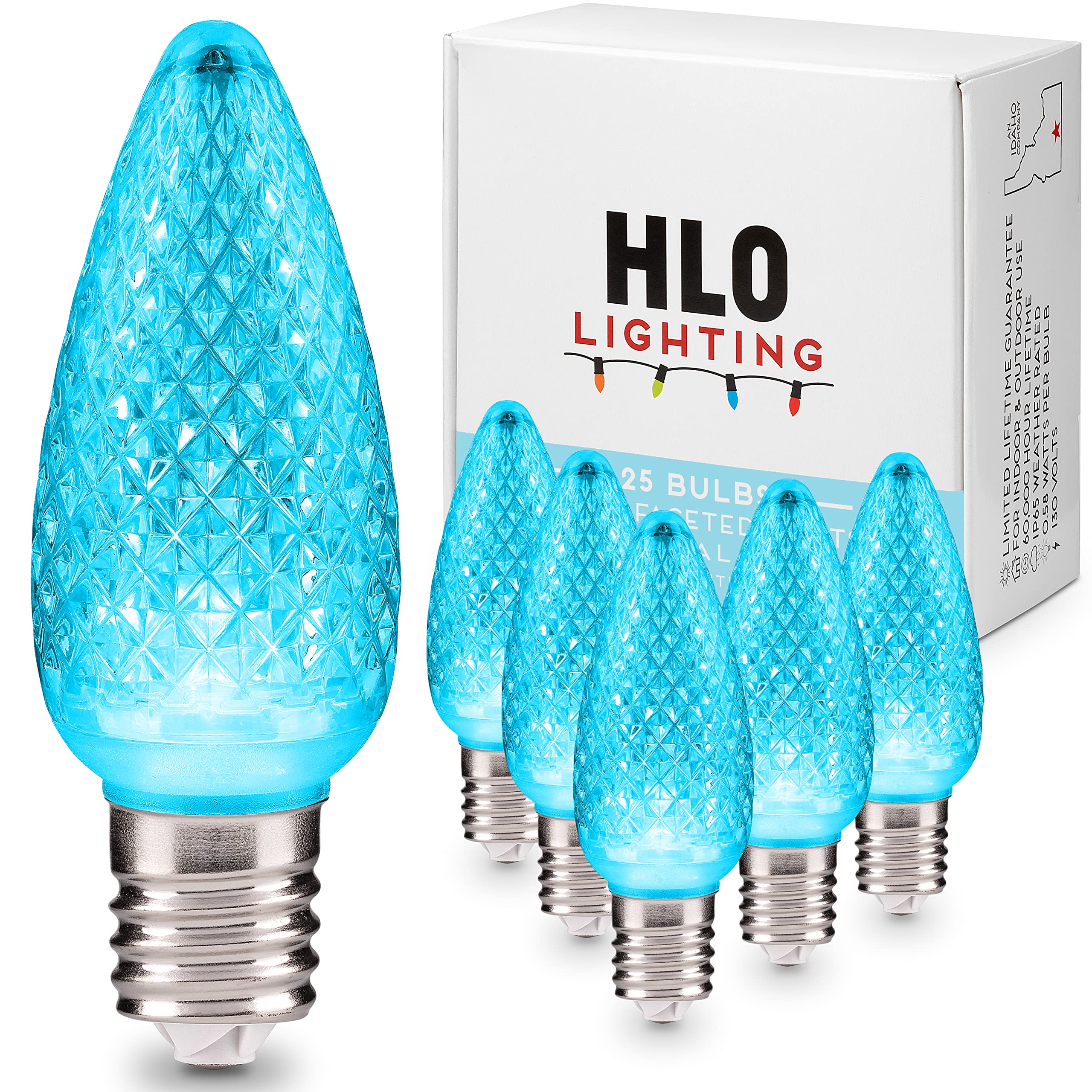 Hlo Lighting Set Of 25 Teal C9 Led Christmas Lights | Faceted Led Bulbs For Indoor & Outdoor Use | Durable Replacement C9 Bulbs