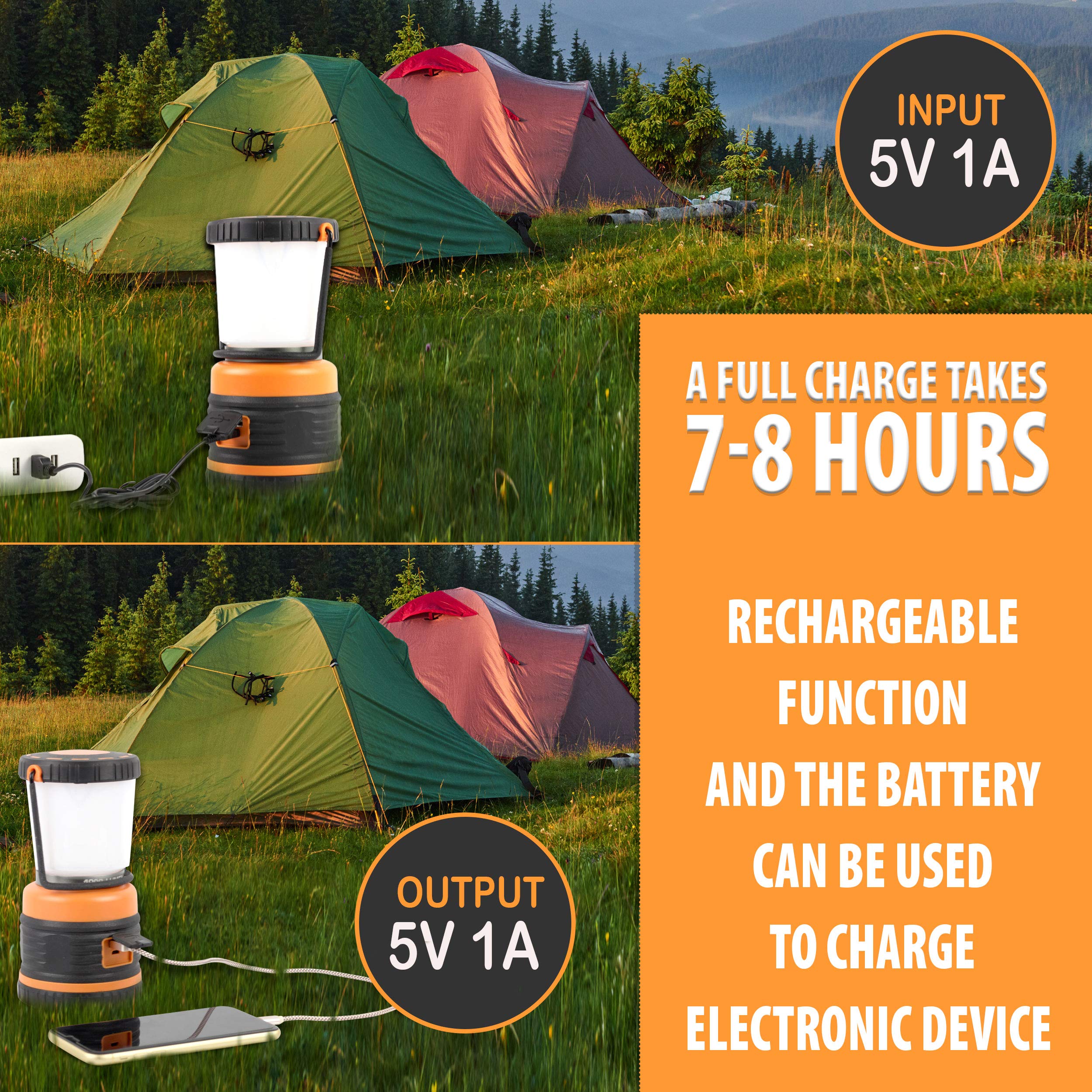 AYL LED Camping Lantern 1800 Lumens, Rechargeable, IP44 Waterproof, Black and Orange, Model SLR10002Pack, 2 Pack