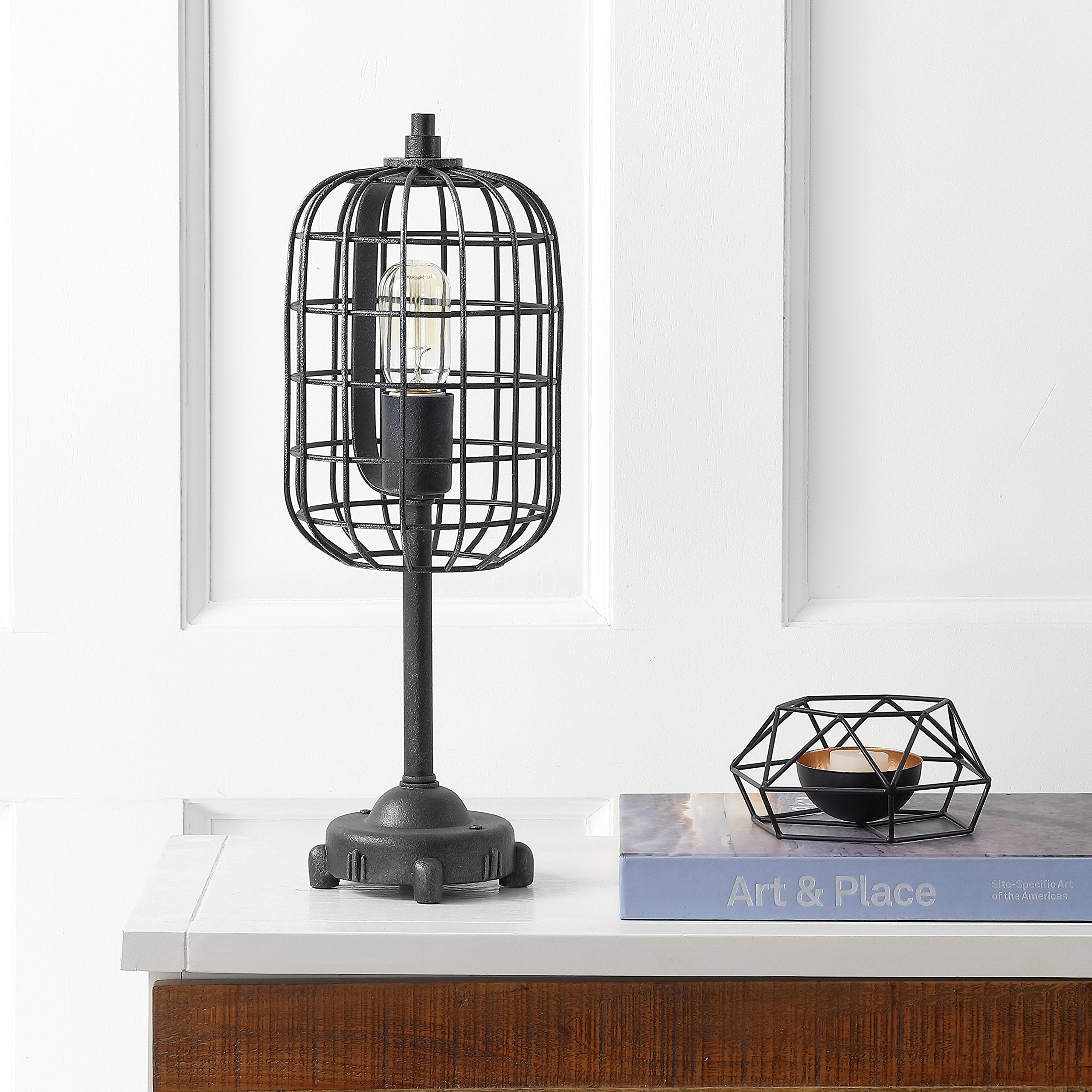 JONATHAN Y Odette 20in Industrial Metal Table Lamp, Black/Silver, Model JYL4029A, Rustic Transitional Design for Bedroom or Office