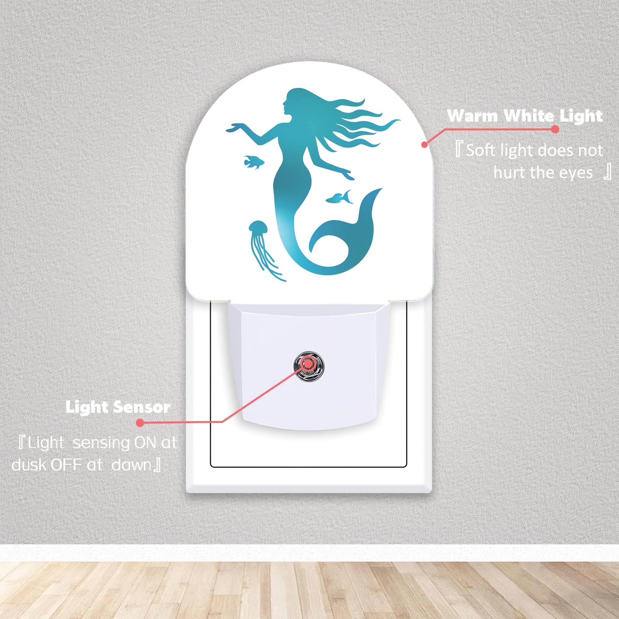 Axxitude Green Mermaid Jellyfish Night Lights Plug Into Wall For Girls Boys Room,Night Light Led Lamp Dusk To Dawn Sensor Round