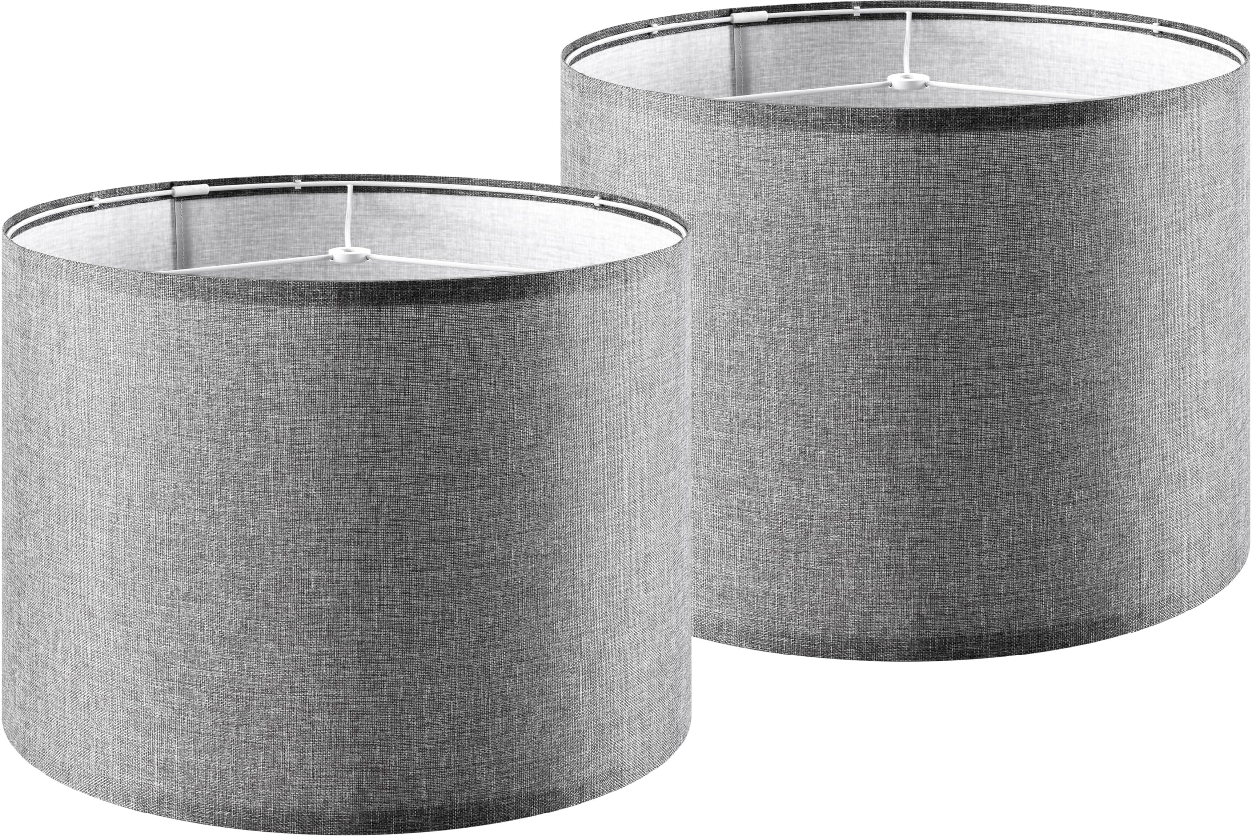 Set of 2 Large Drum Lamp Shades Modern Lamp Shade 16'' Top x 16'' Bottom x 12'' High (Spider) Gray Lampshade for Floor Lamps Tab
