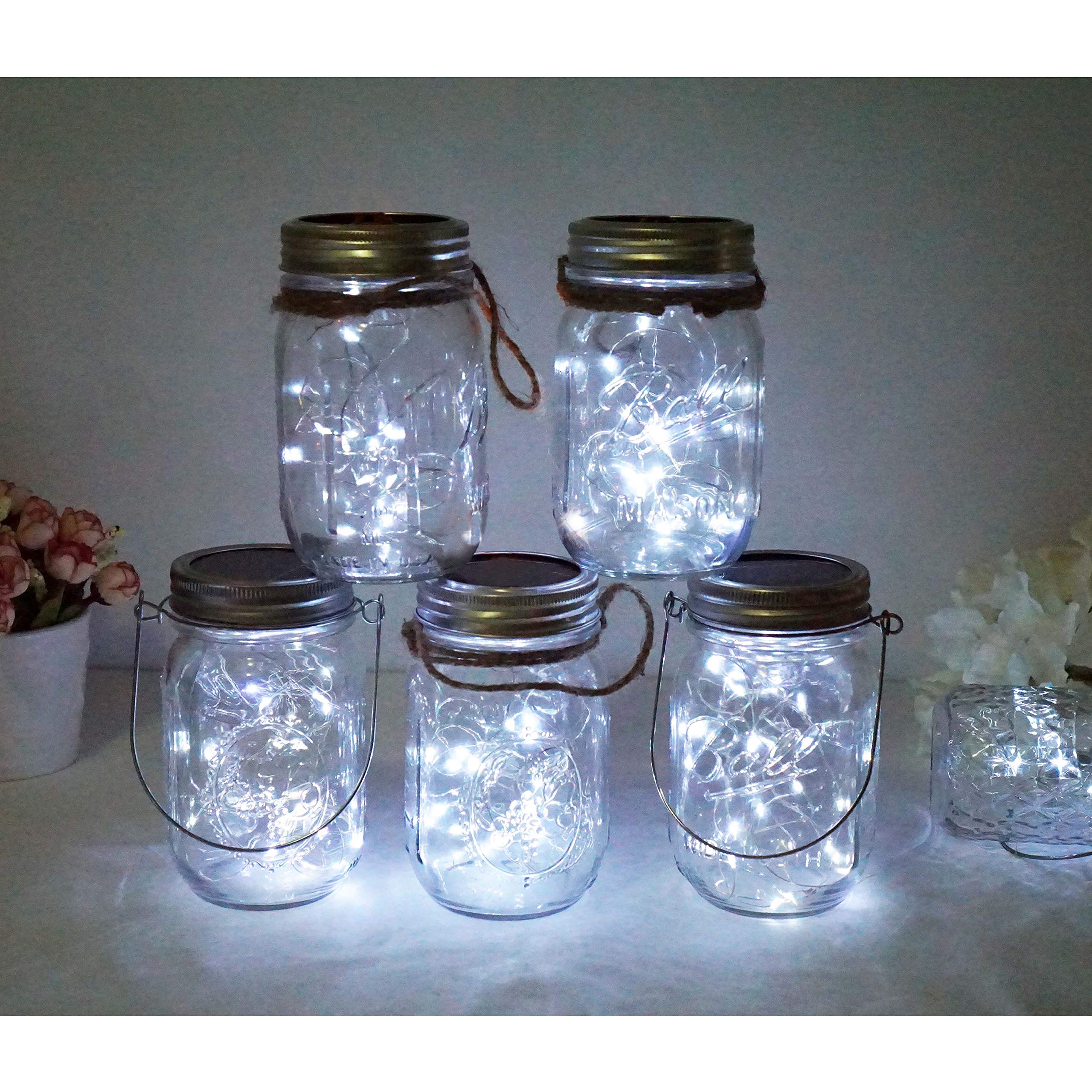 Solar Mason Jar Lid Lights, 10 Pack 30 Led Waterproof Firefly Fairy Lights With Hangers(No Jars), Outdoor Starry String Lights F