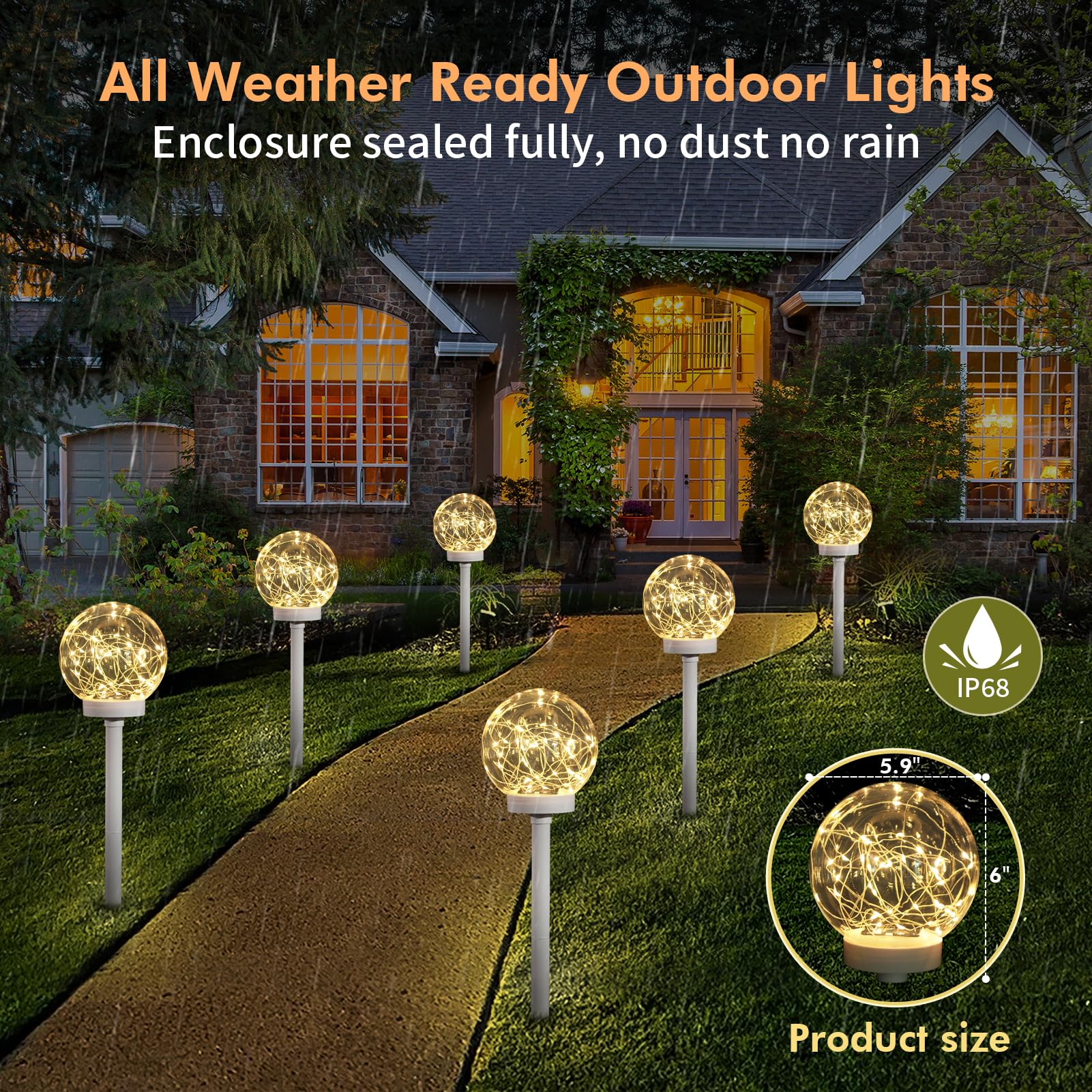 Solar Floating Pool Lights, 5.9'' Glow In The Dark Warm White Pool Lights That Float, 2-In-1 Design Float Or Insert Solar Globe