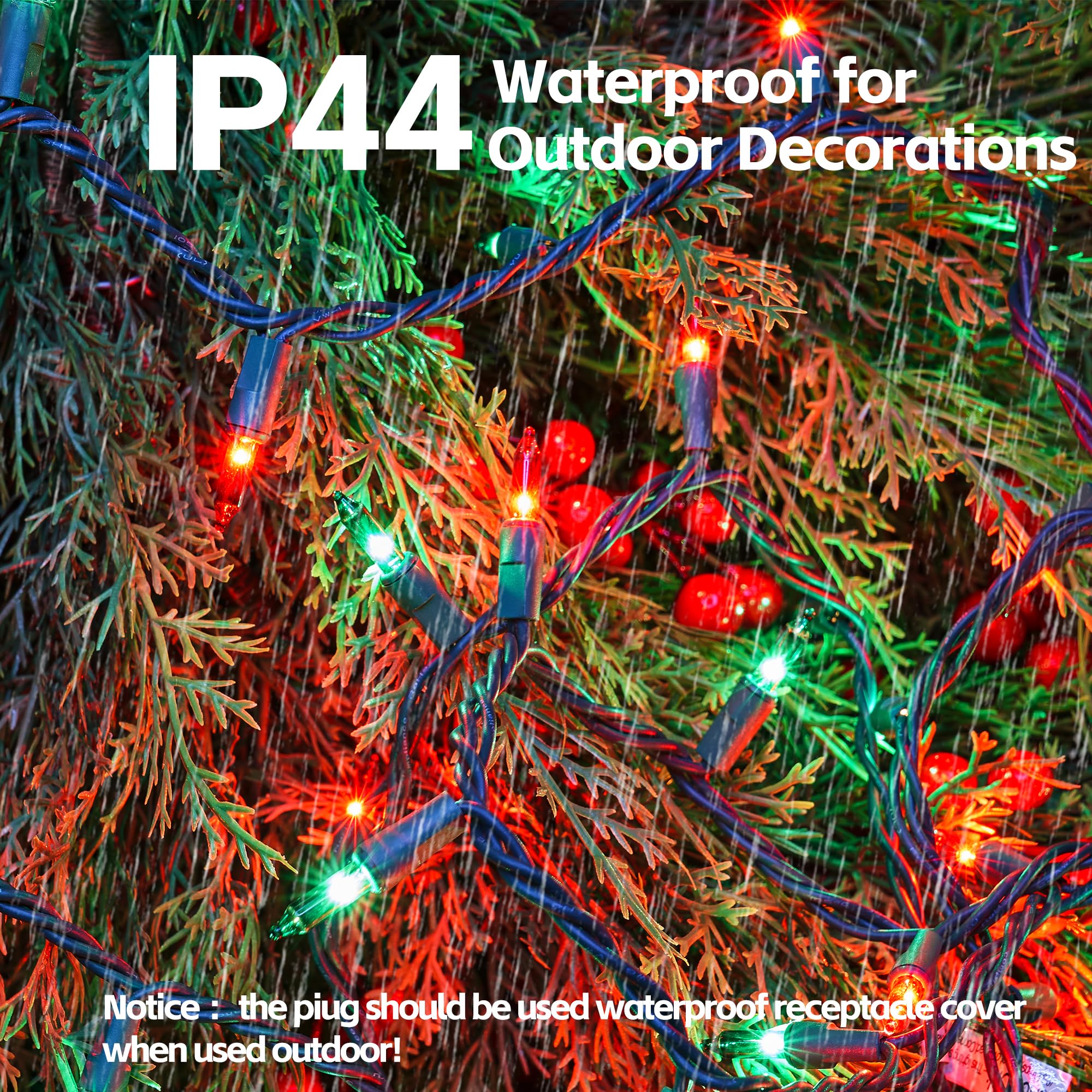 Dirnun Red And Green Christmas Lights 100 Count Incandescent Lights Ul Certified Connectable Christmas Tree Lights With Green Wires For Indoor Outdoor Xmas, Wedding, Holiday, Party, Home Decorations