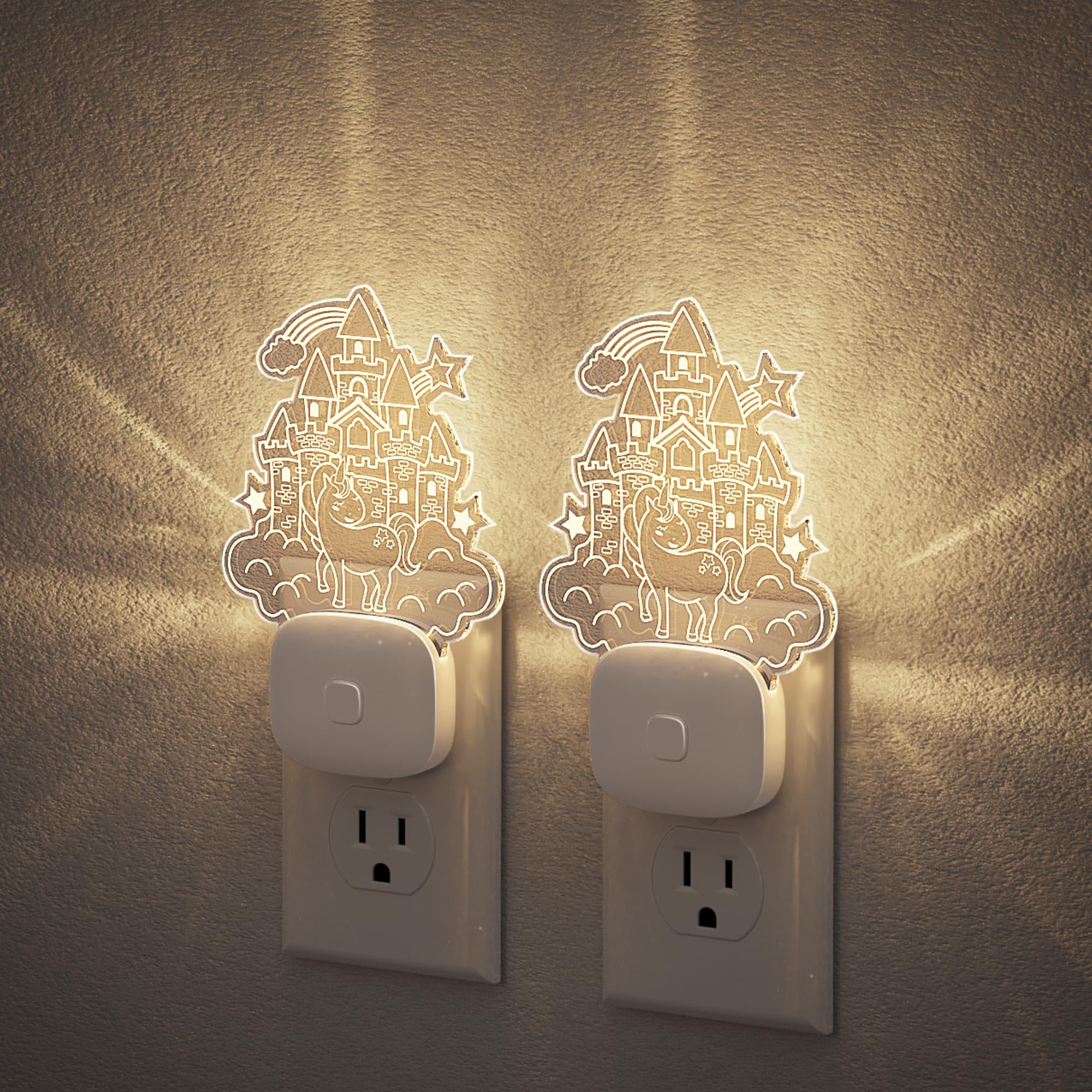 Jandcase Led Kids Night Light  2 Pack Plug In Night Light  10 Color Changing Castle Night Light With Dusk To Dawn Sensor  Acrylic Rgb Nightlight For Kids Girls Bedroom  Gifts For Girls