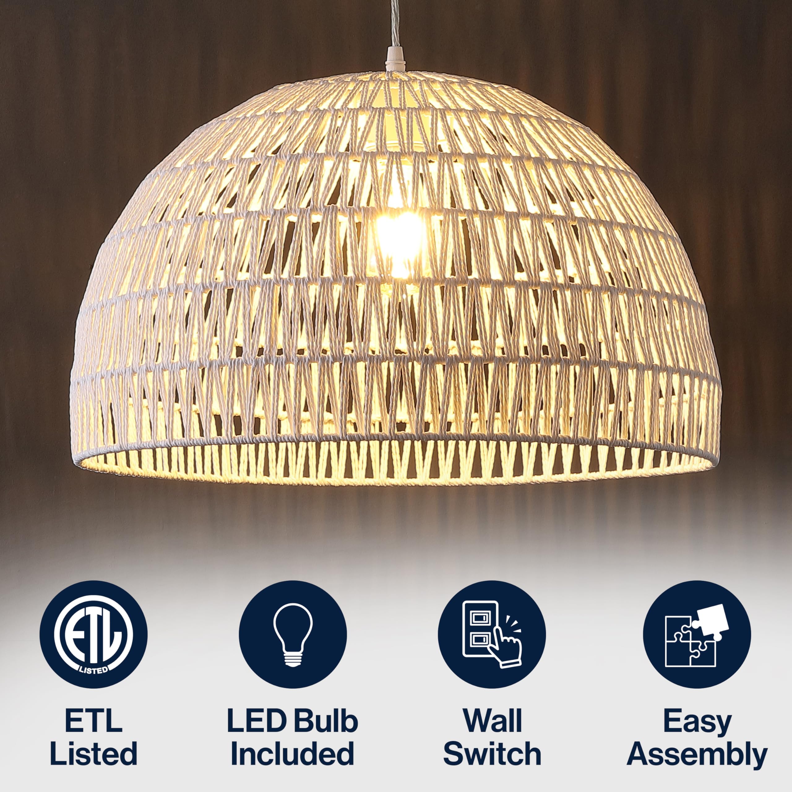 Jonathan Y Jyl6504E Campana 20 1-Light Bohemian Modern Woven Rope/Iron Led Pendant Farmhouse, Coastal, Transitional, Kitchen, Li