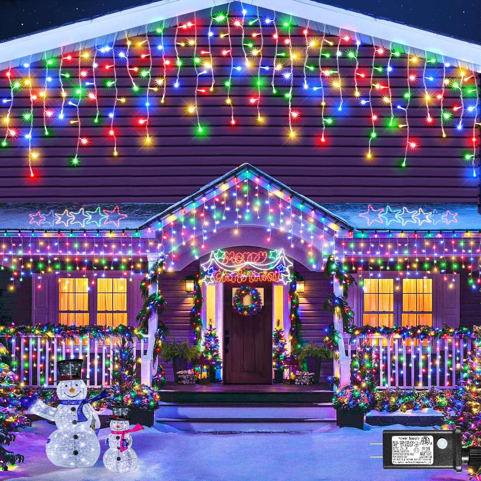 Icicle Christmas Lights Outdoor, 132ft 1280 LED Icicle Lights for Outside, Plug in Twinkle Lights Indoor with 8 Modes Timer Wate