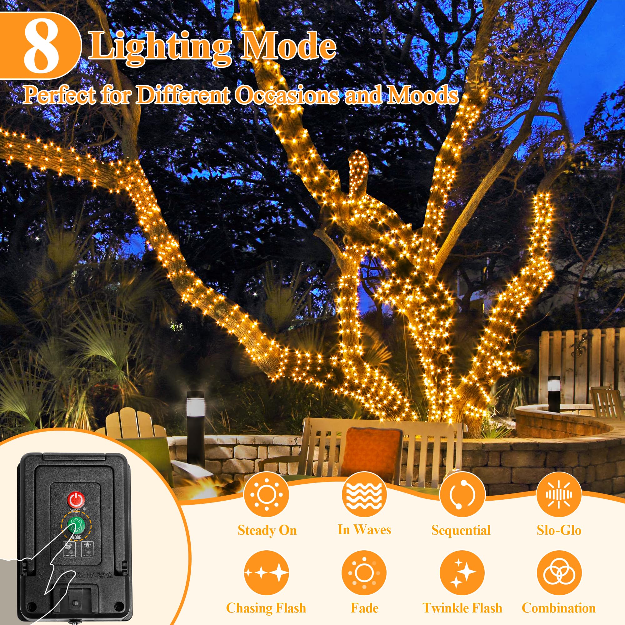 BrightChristmas 2 Pack Solar String Lights 240LED 80FT IP67 Waterproof Warm White Fairy Lights for Garden Party Wedding Decorations