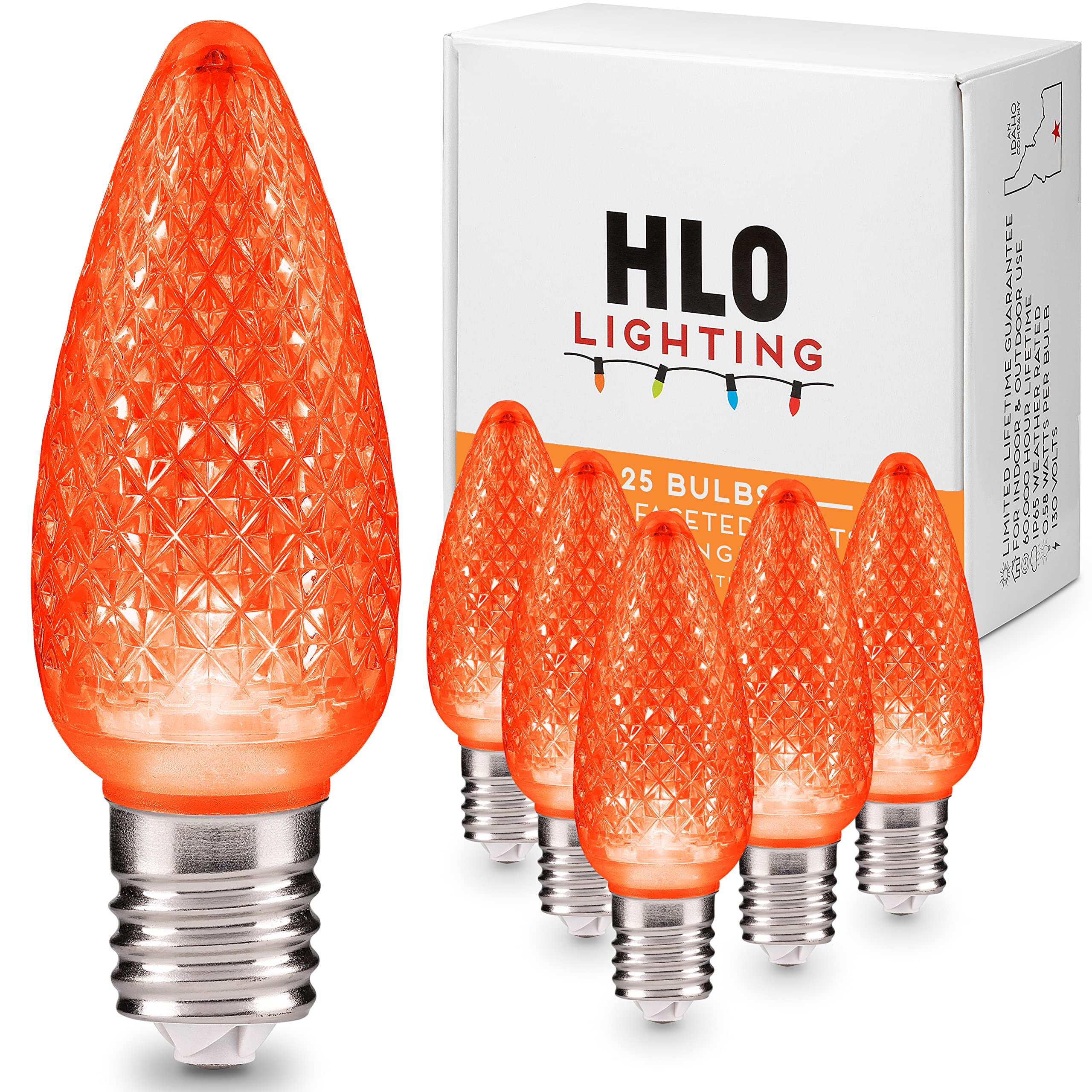 Hlo Lighting Set Of 25 Orange C9 Faceted Led Christmas Light Bulbs For Indoor & Outdoor Use | Durable Replacement Bulbs