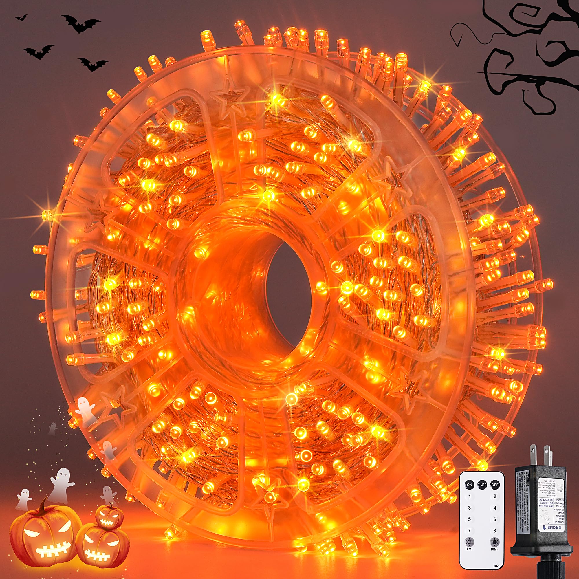 JMEXSUSS 132ft 400 LED Orange String Lights, 8 Modes, Plug-in, Outdoor/Indoor Halloween & Thanksgiving Decoration