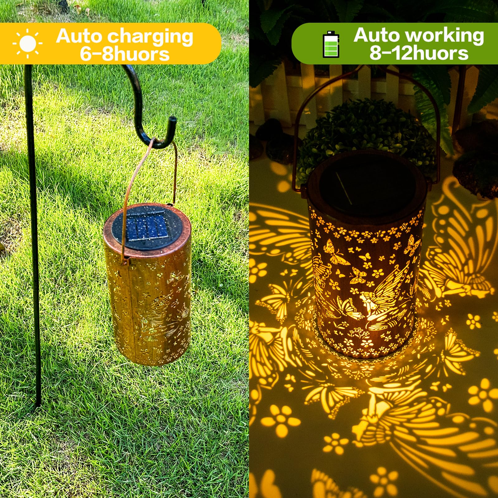Solar Lanterns Outdoor Hanging Lantern Lights,Fairy Metal Decor Lanterns-Waterproof Led Decorative Light For Garden Patio Yard L