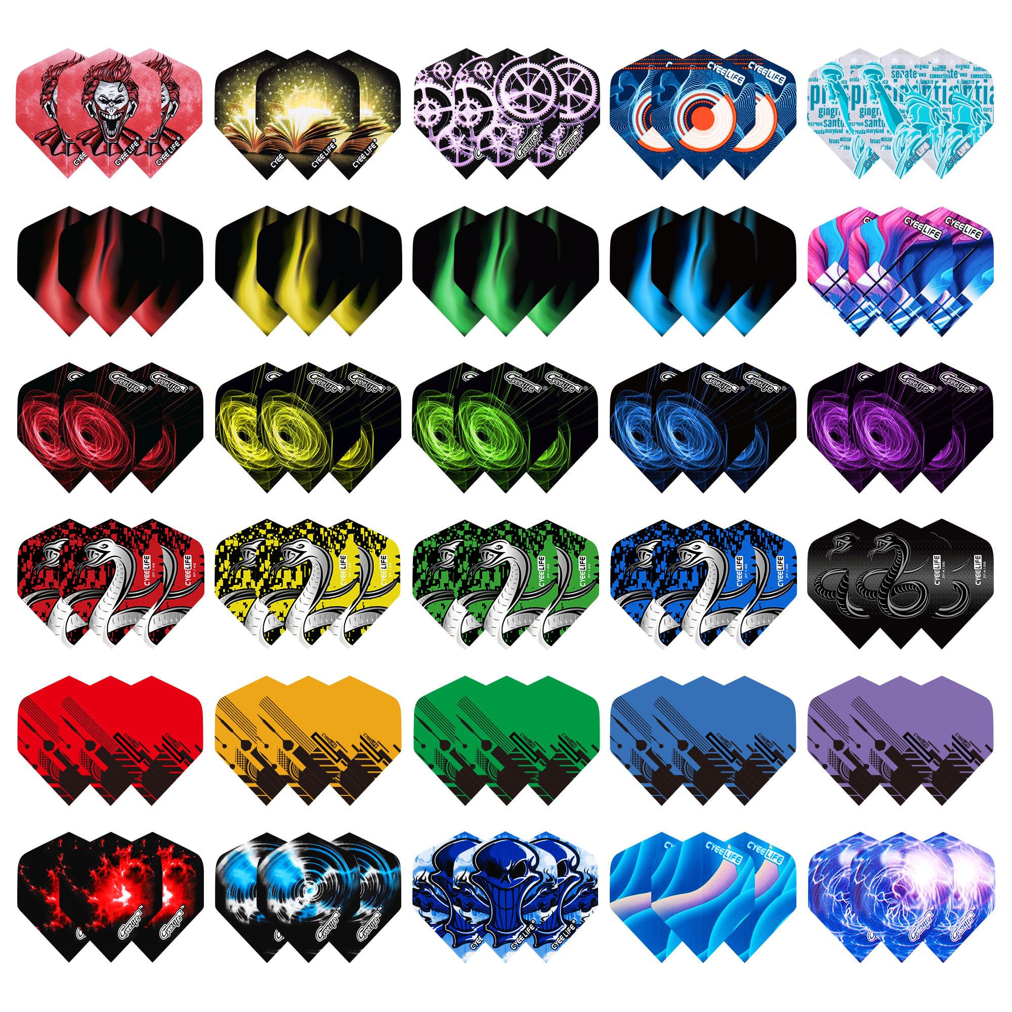 CyeeLife Dart Flights - 30 Sets (90 Pcs) Durable PET Replacement Wings for Steel Tip & Soft Tip Darts