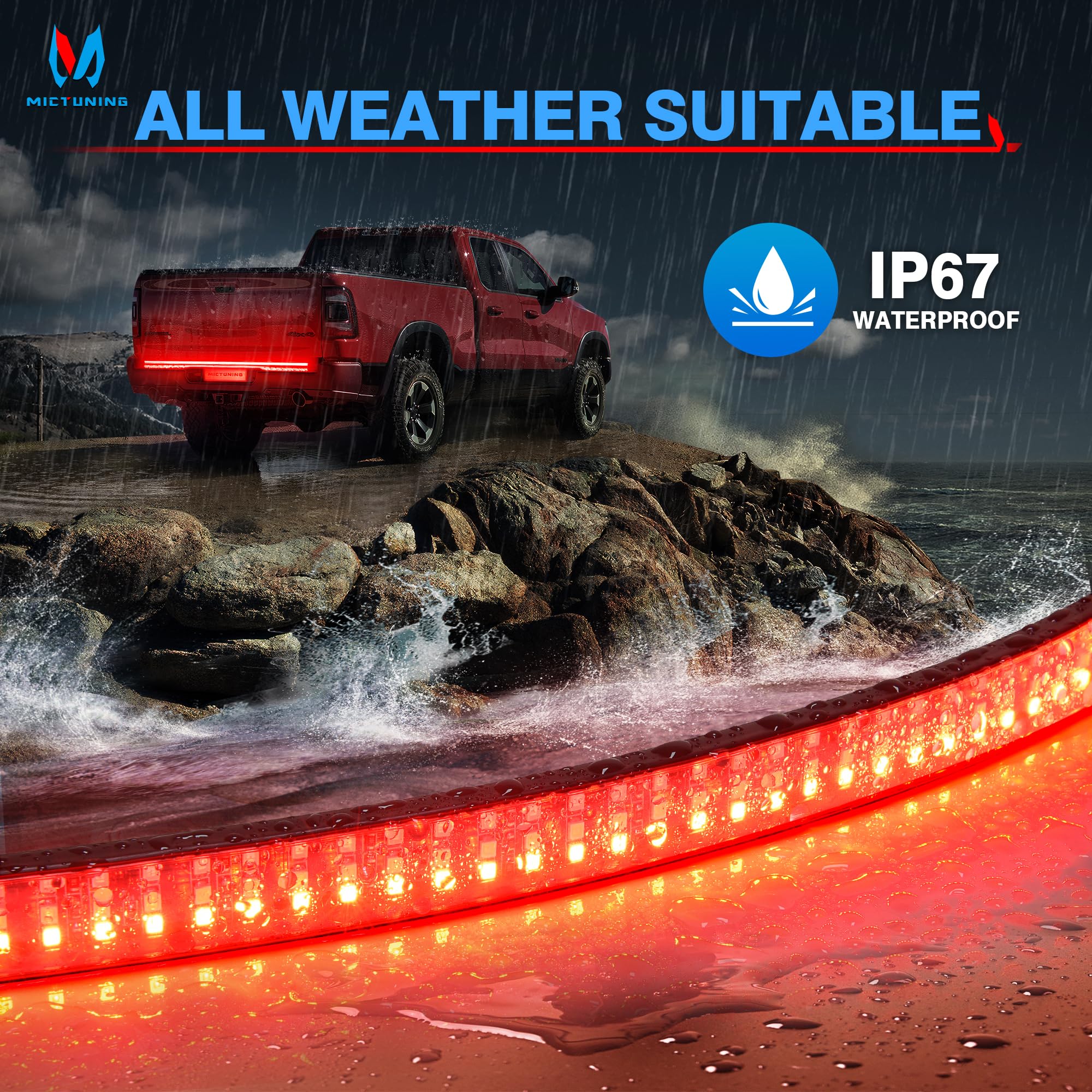 MICTUNING 60" Red Sequential LED Turn Signal & Brake Lamp, Waterproof Tailgate Strip Light, Model MIC-TLS-738, 504 LEDs