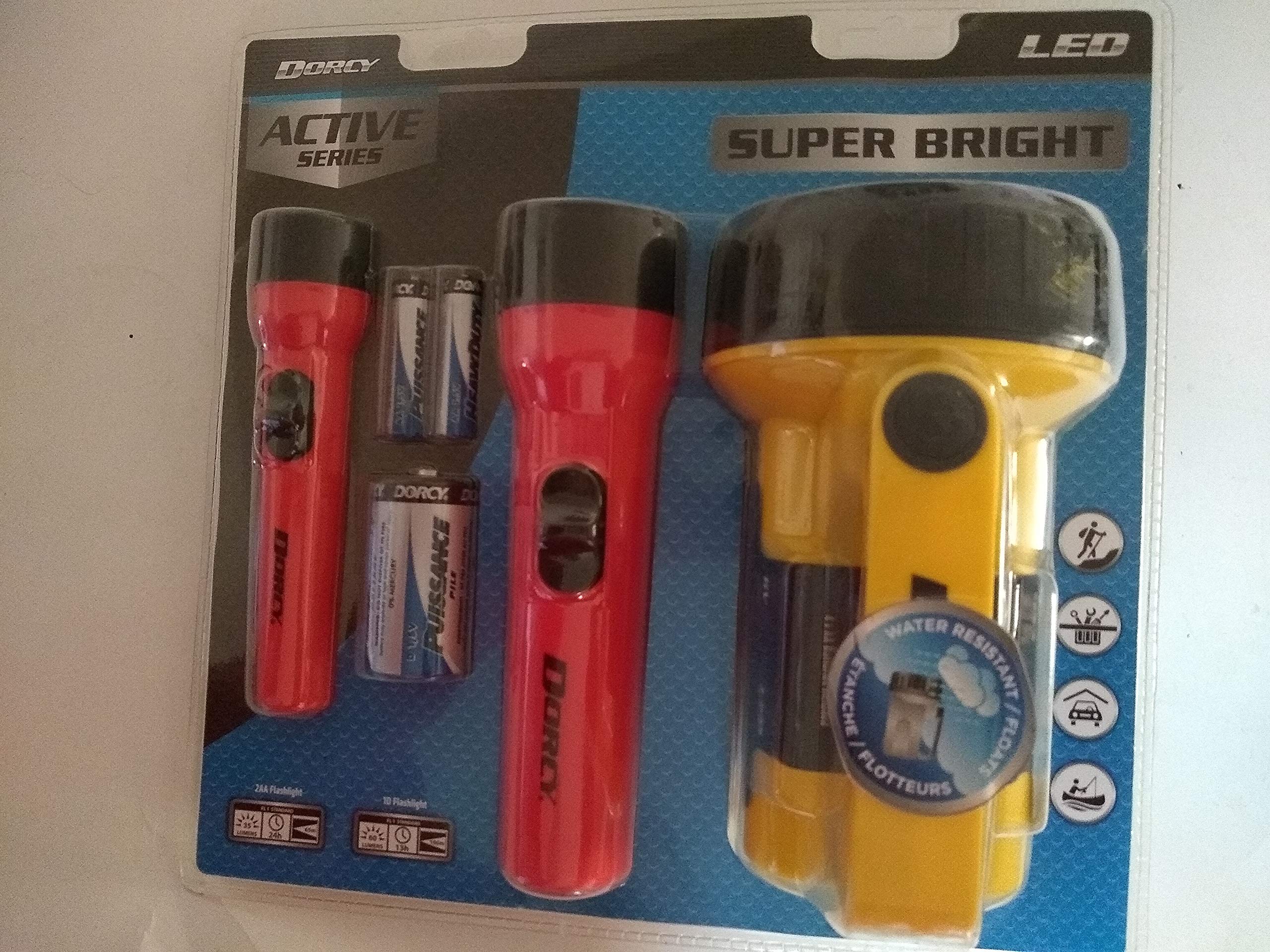 Dorcy 41-2865 Luminator Flashlight Combo with Batteries, 3-Pack, Multicolor