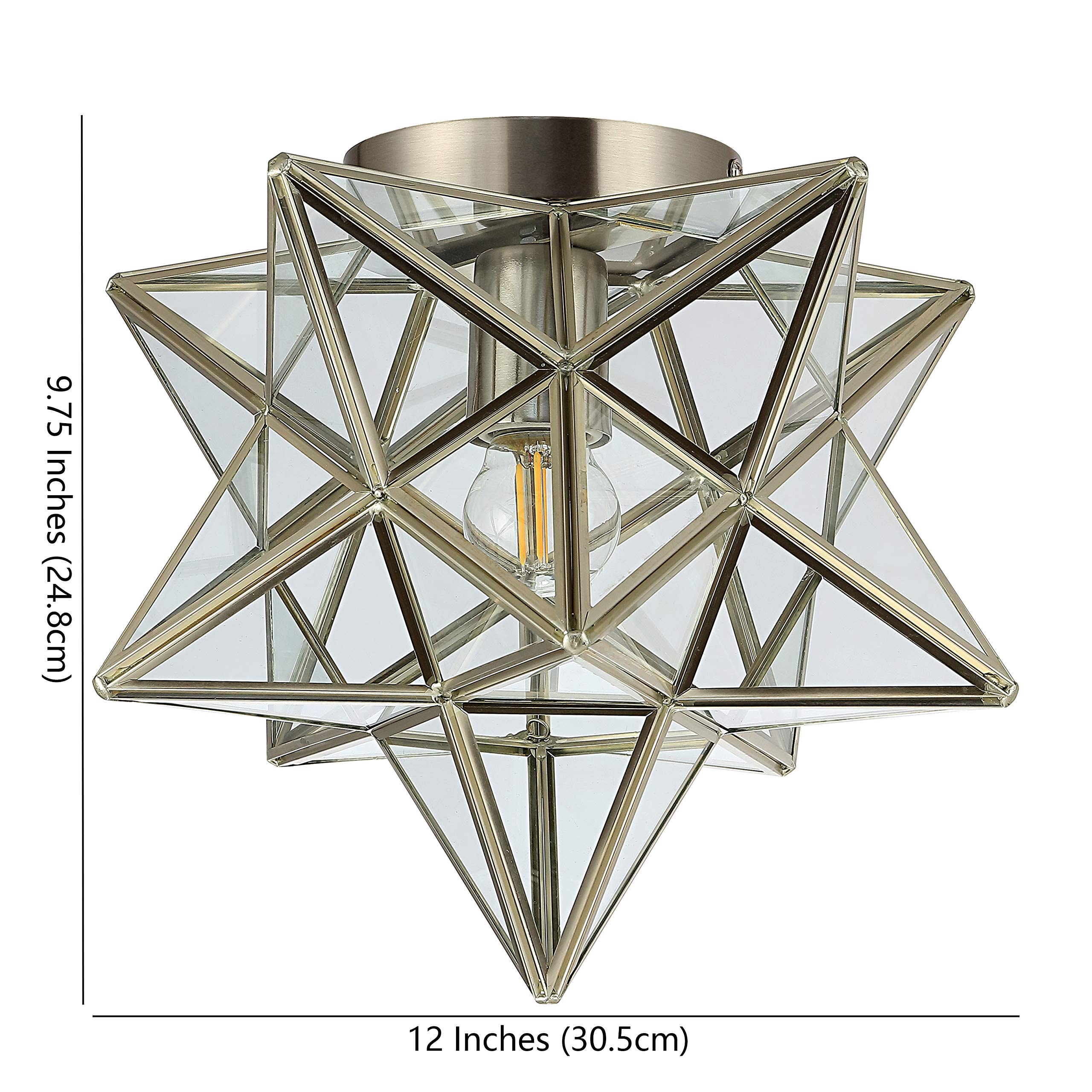 JONATHAN Y Stella 12in LED Flush Mount Light, Nickel Metal/Glass, Model JYL9035E, for Office, Living Room, Kitchen, Bedroom