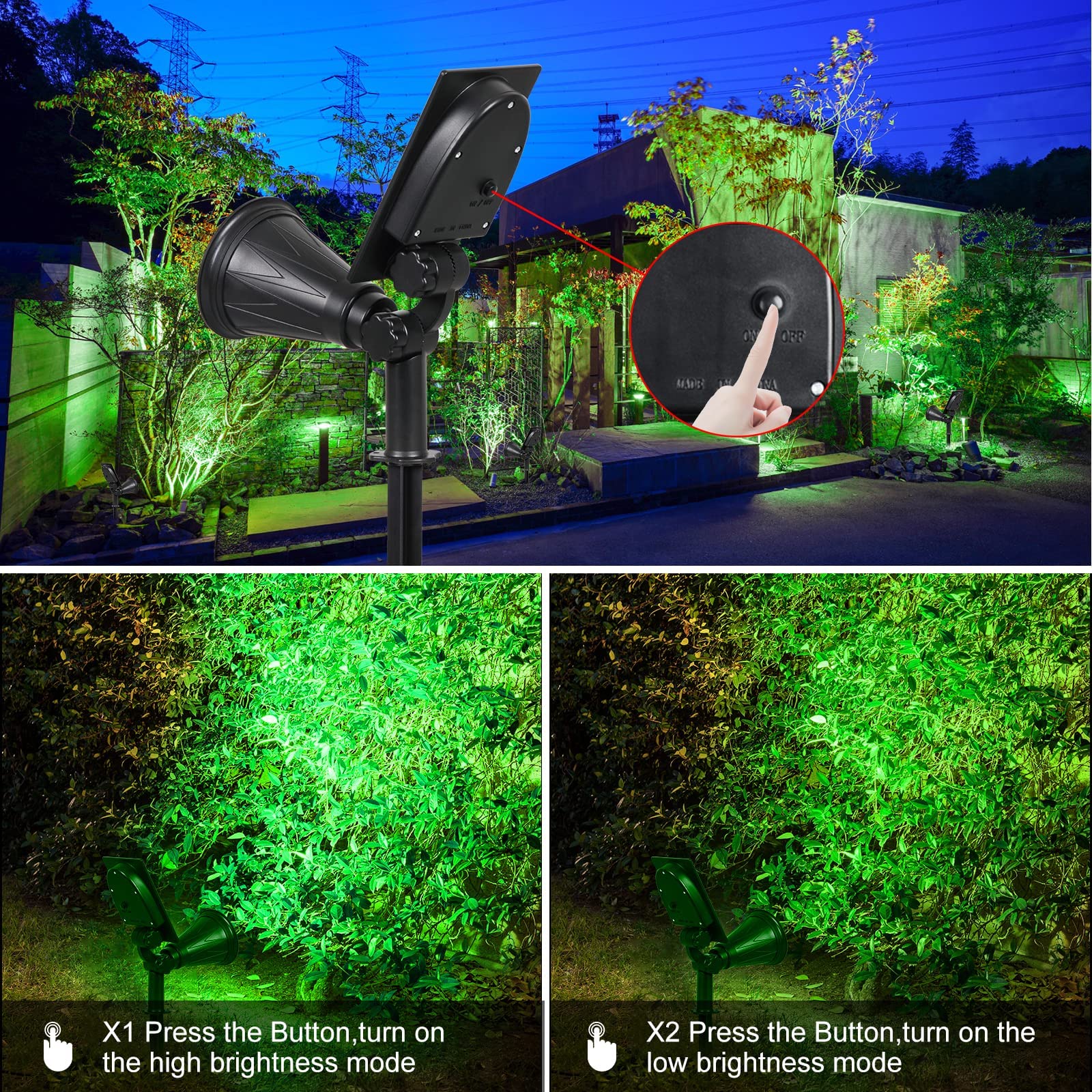 T-Sunus Green Solar Landscape Lights Christmas 4 Pack, Ip65 Waterproof Halloween Garden Pond Light, Auto-On/Off Security Spotlig