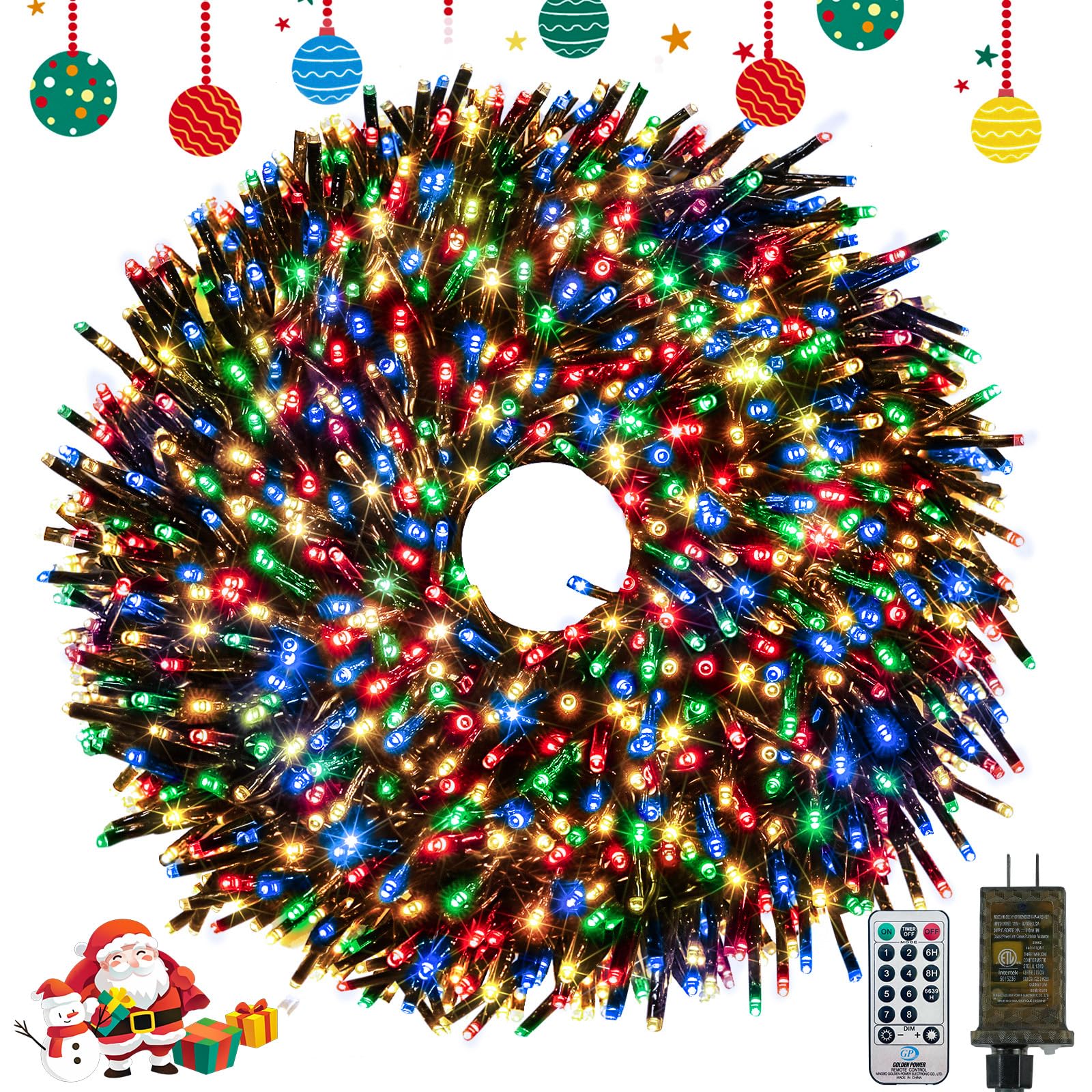 25Ft 500 Led Christmas Cluster Lights  Fire er String Lights With Remote & 8 Modes & Timer  Waterproof Fairy Twinkle Light Plug In For Indoor Outdoor Party Garden Xmas Tree Decoration  Multicolor
