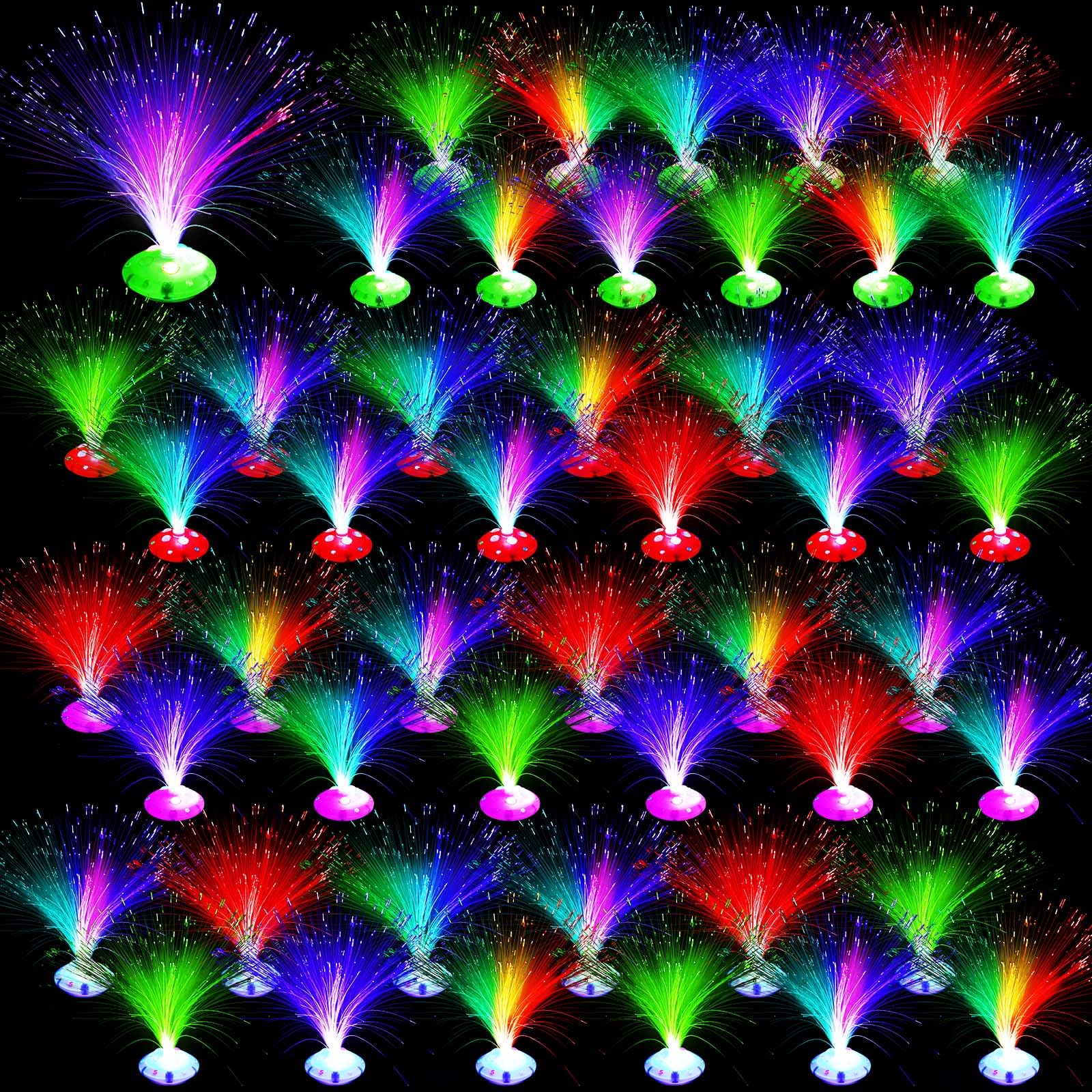 Retisee 48 Pcs Fiber Optic Lamp Multicolored Centerpiece Optic Lights Battery Powered with Cone Base Illuminated Crystals for Ro