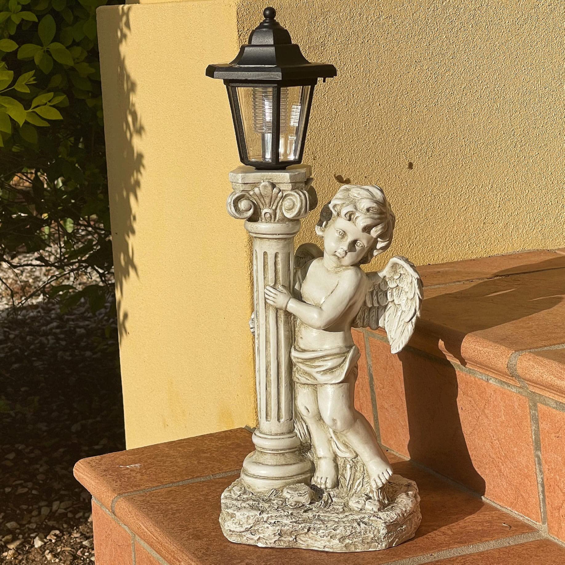 Aloak Angel Statue With Solar Lights (Right) 19.7 Inch, Outdoor Solar Angel Garden Statue With Roma Pillar For Garden Lawn Deocr, Christian Religious Gift