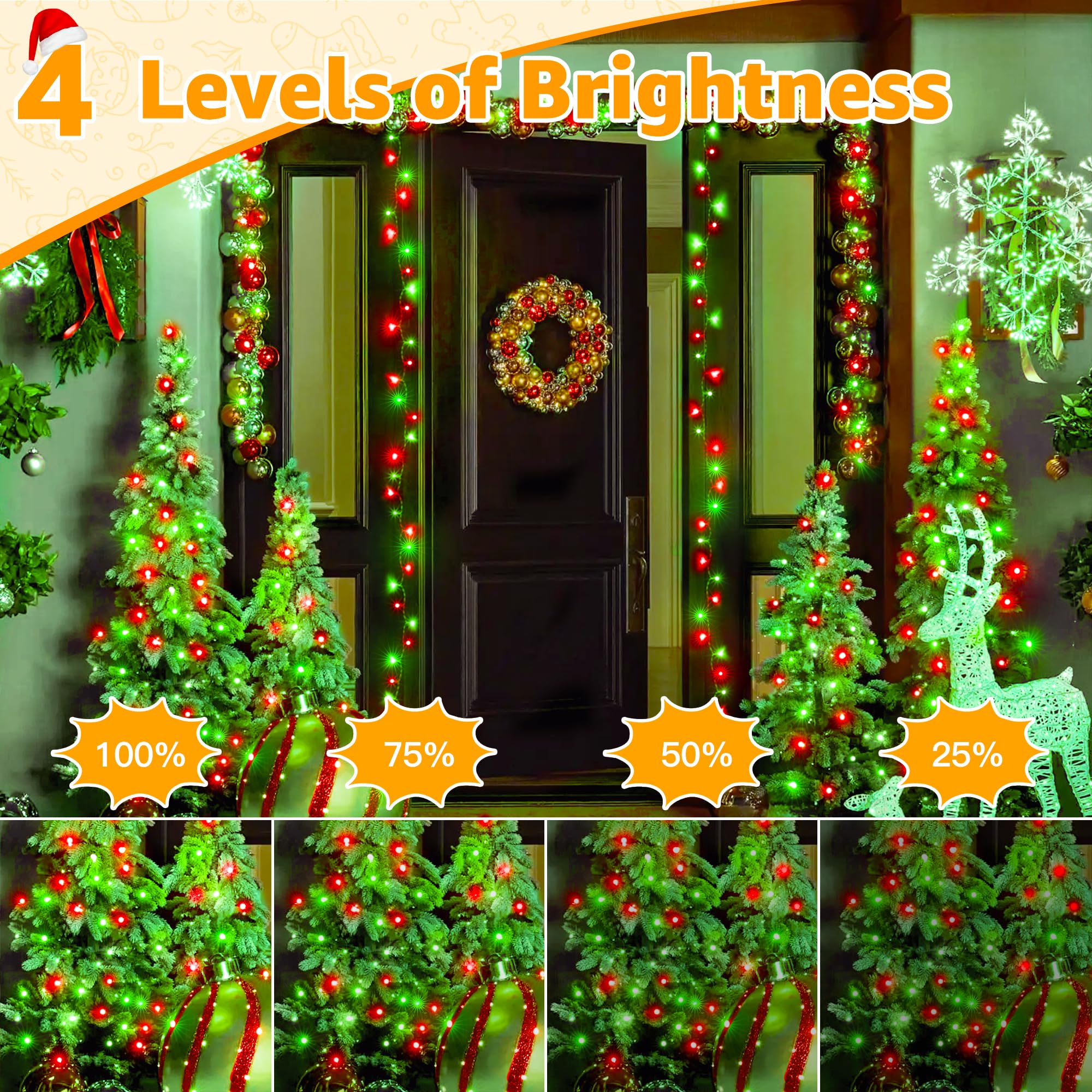 Ollny Christmas Lights Outdoor 800Led 262Ft, Red And Green Plug In Fairy Lights With Remote, 8 Modes Waterproof Timers Dimmable Led String Lights For Indoor House Outside Bedroom Patio Balcony