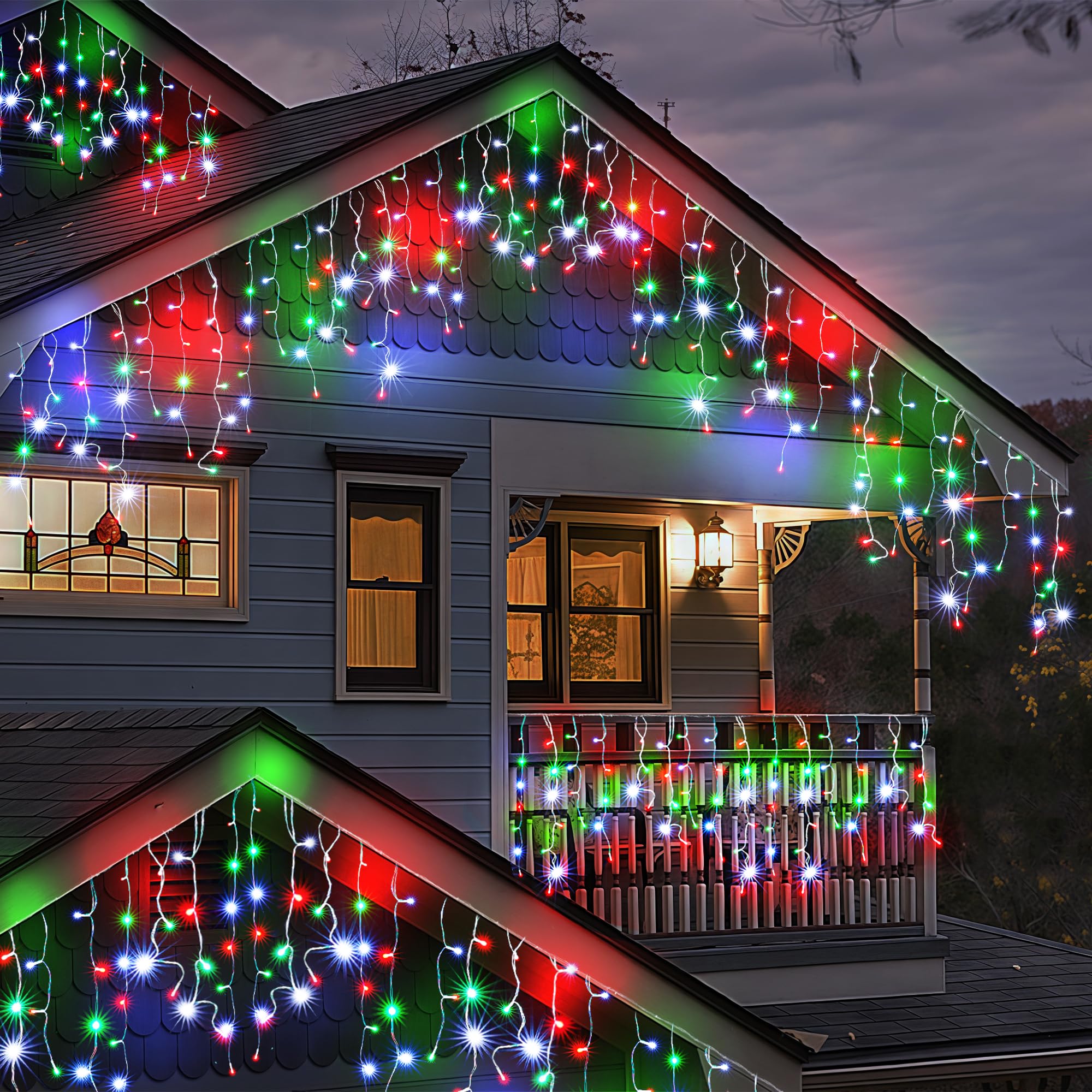 WBao Icicle Lights Outdoor, 432 LED, 33FT, Remote Control, 8 Modes, Waterproof, Red Green White