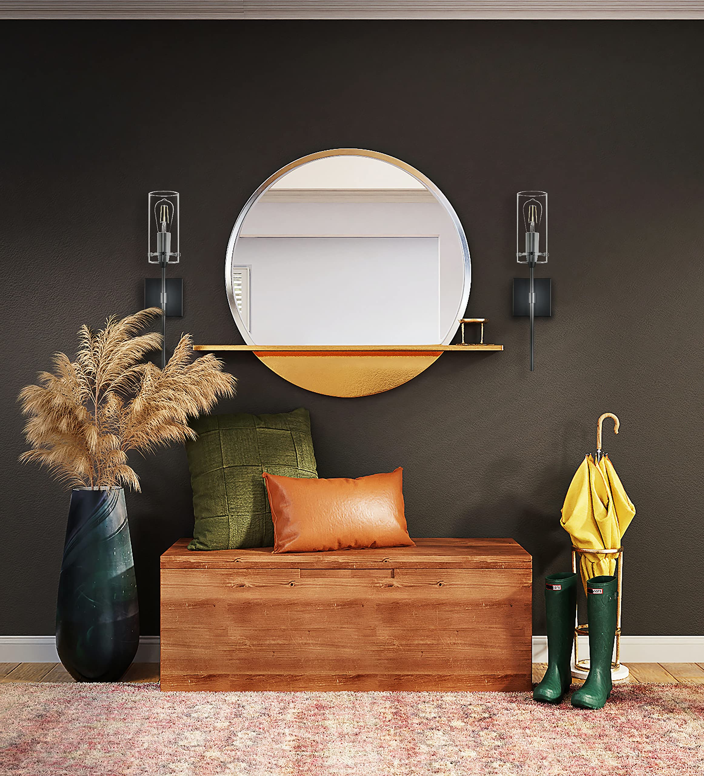Linea di Liara Black Wall Sconce Light Fixture, Indoor Metal Glass Sconce, Model LL-WL31-BLK, Small Size